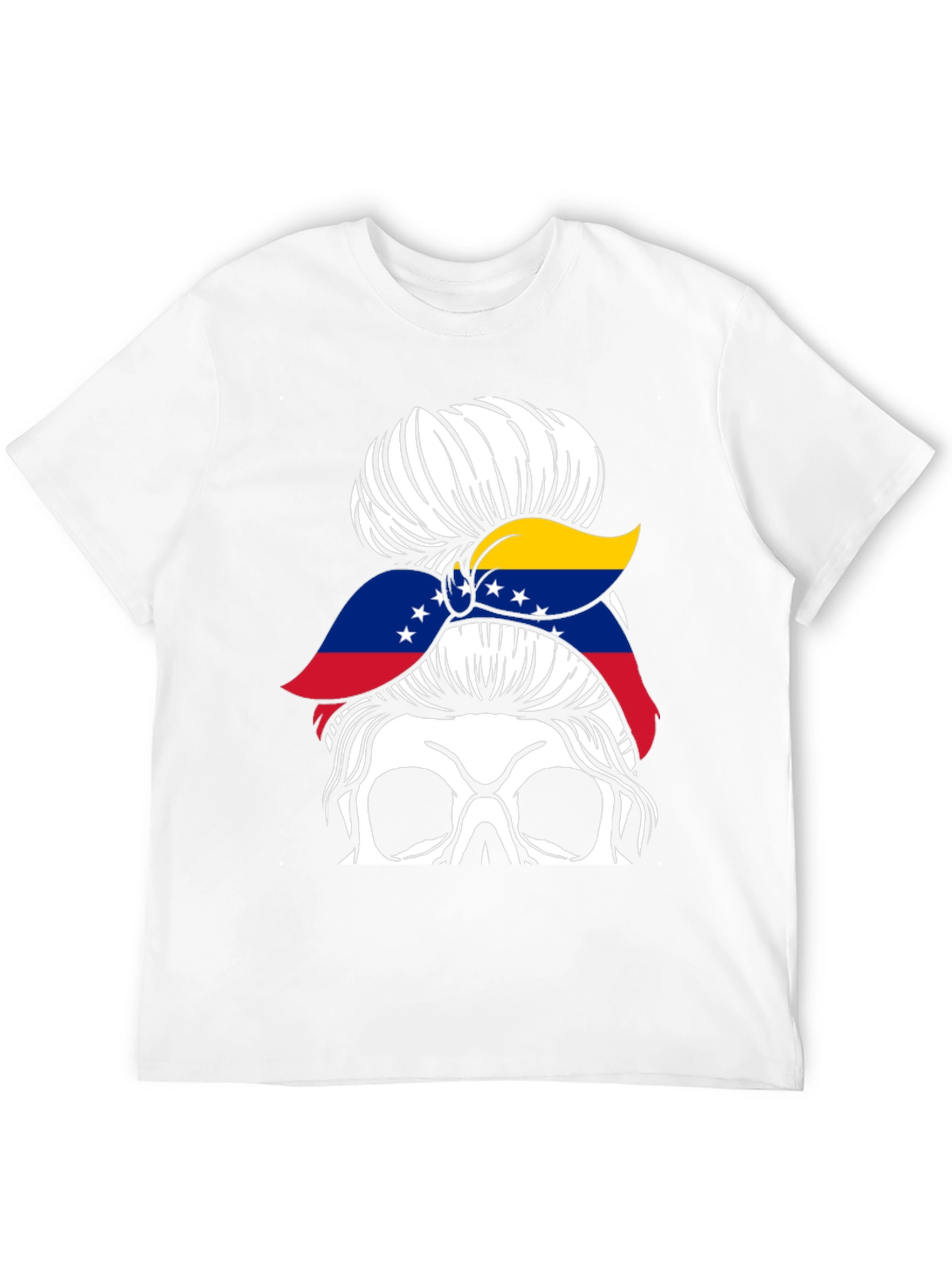 Venezuela Flag Messy Bun Skull T-Shirt