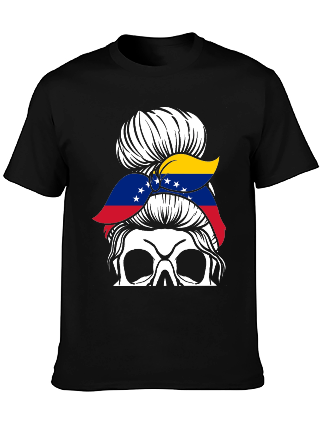 Venezuela Flag Messy Bun Skull T-Shirt