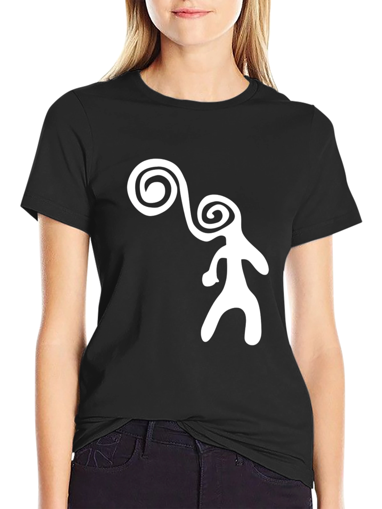 Abstract Figure Graphic Tee - Black Cotton Casual T-Shirt