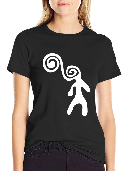Abstract Figure Graphic Tee - Black Cotton Casual T-Shirt