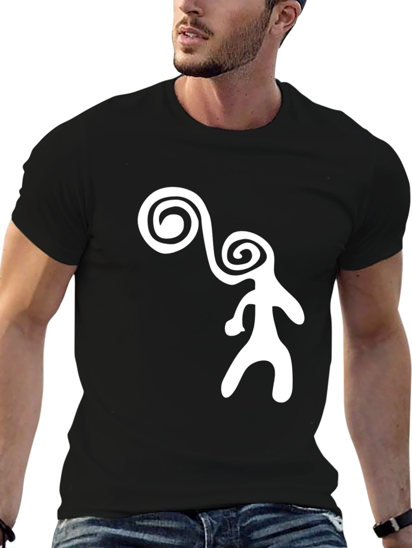 Abstract Figure Graphic Tee - Black Cotton Casual T-Shirt