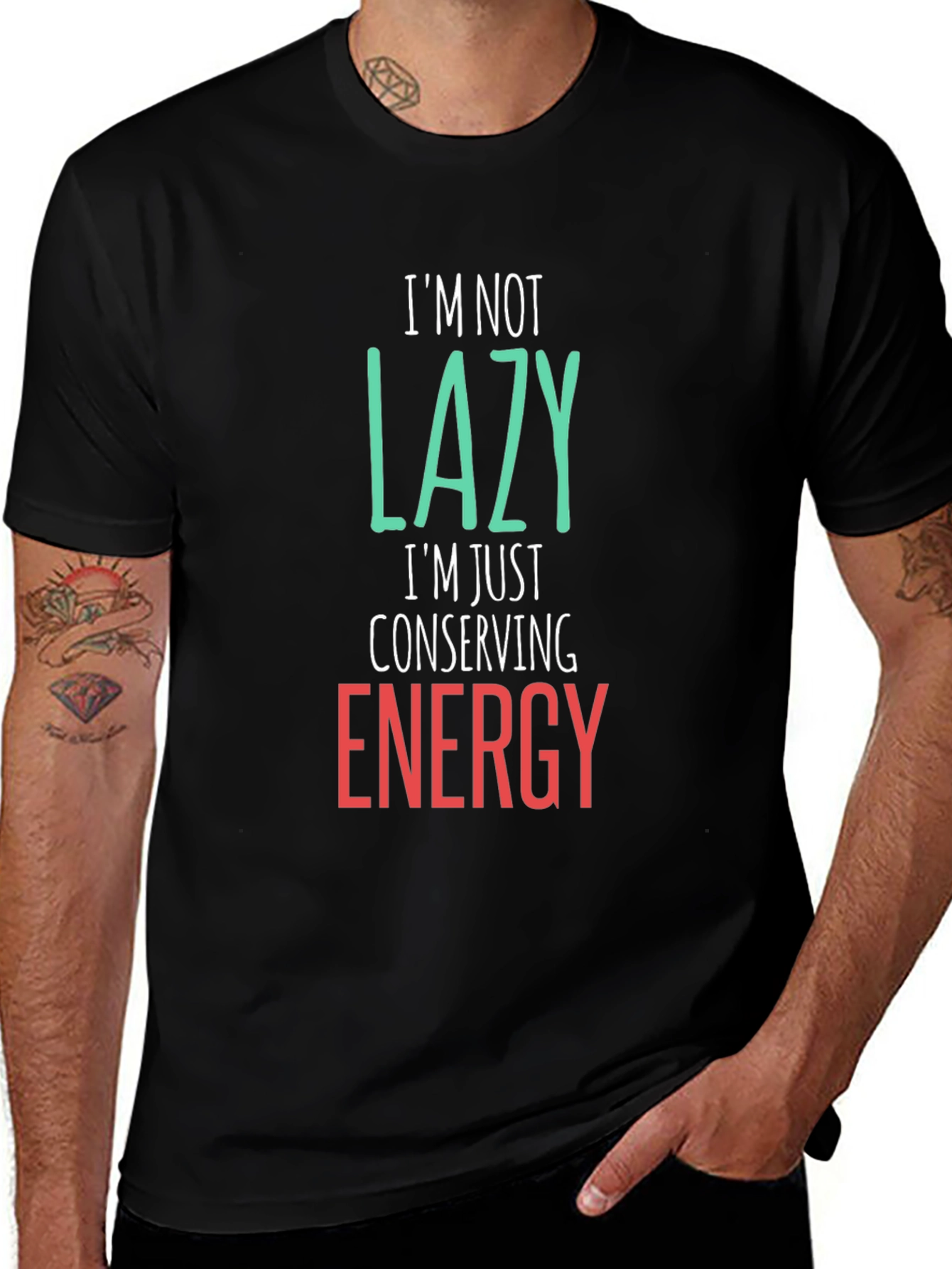 Funny Lazy Conserving Energy Graphic Tee Shirt