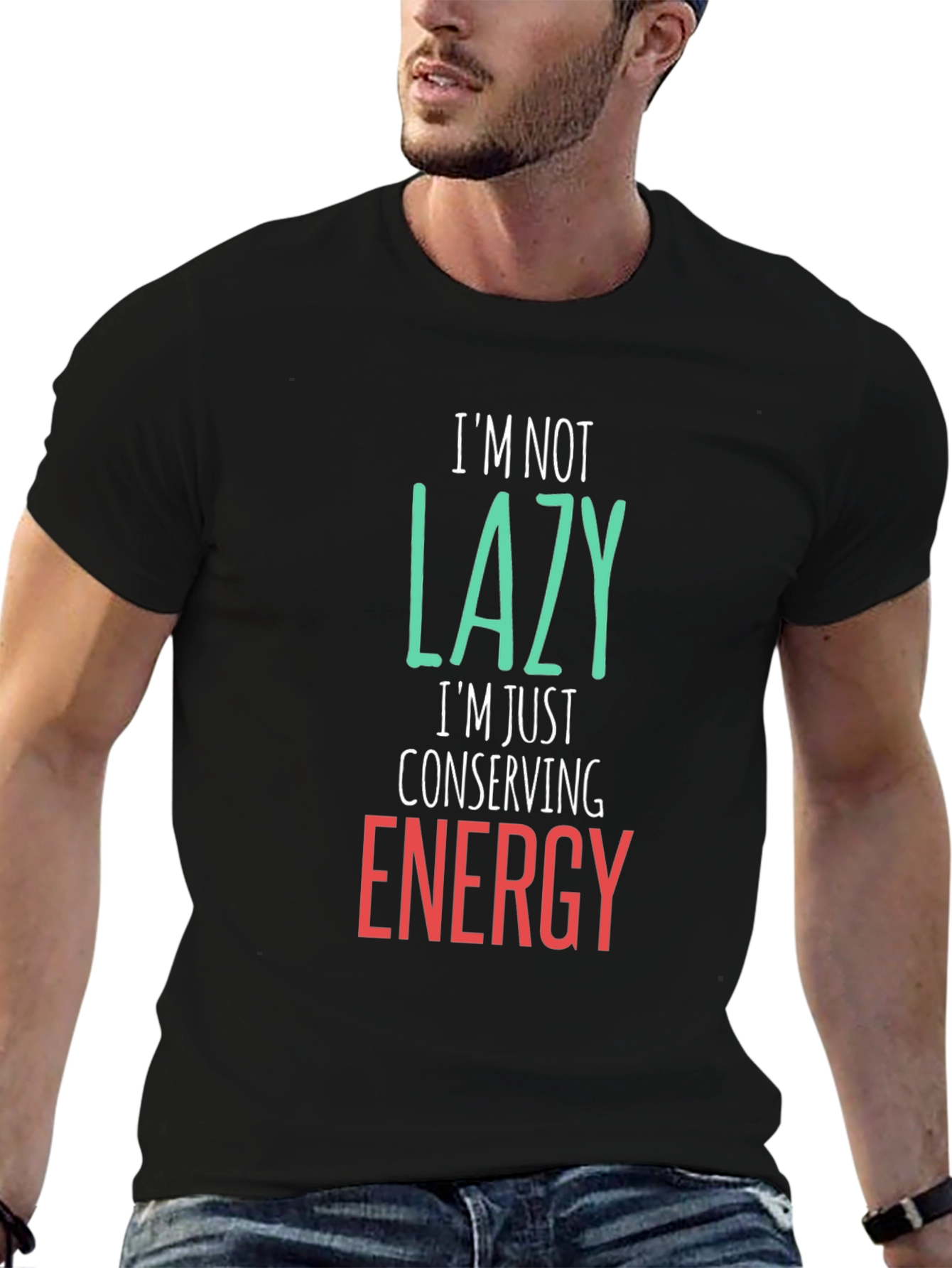 Funny Lazy Conserving Energy Graphic Tee Shirt