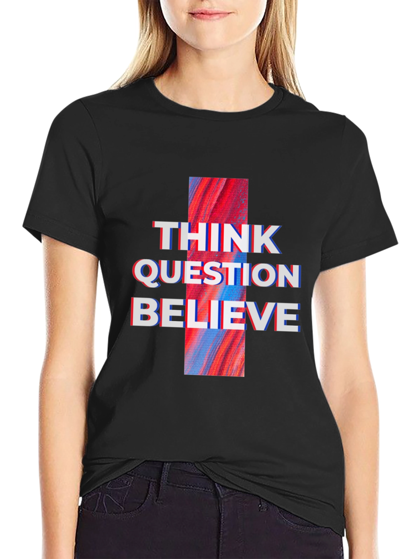 Think Question Believe Graphic Tee - Black
