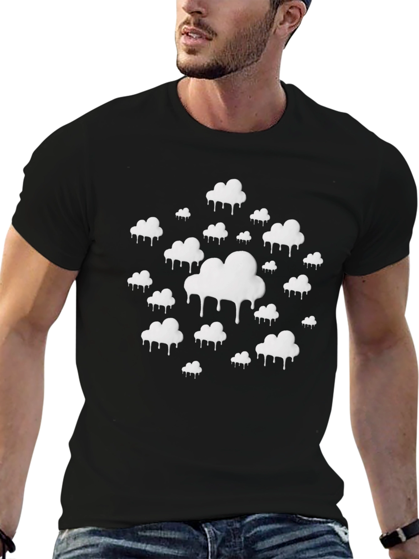 Dripping Clouds Graphic Black T-Shirt