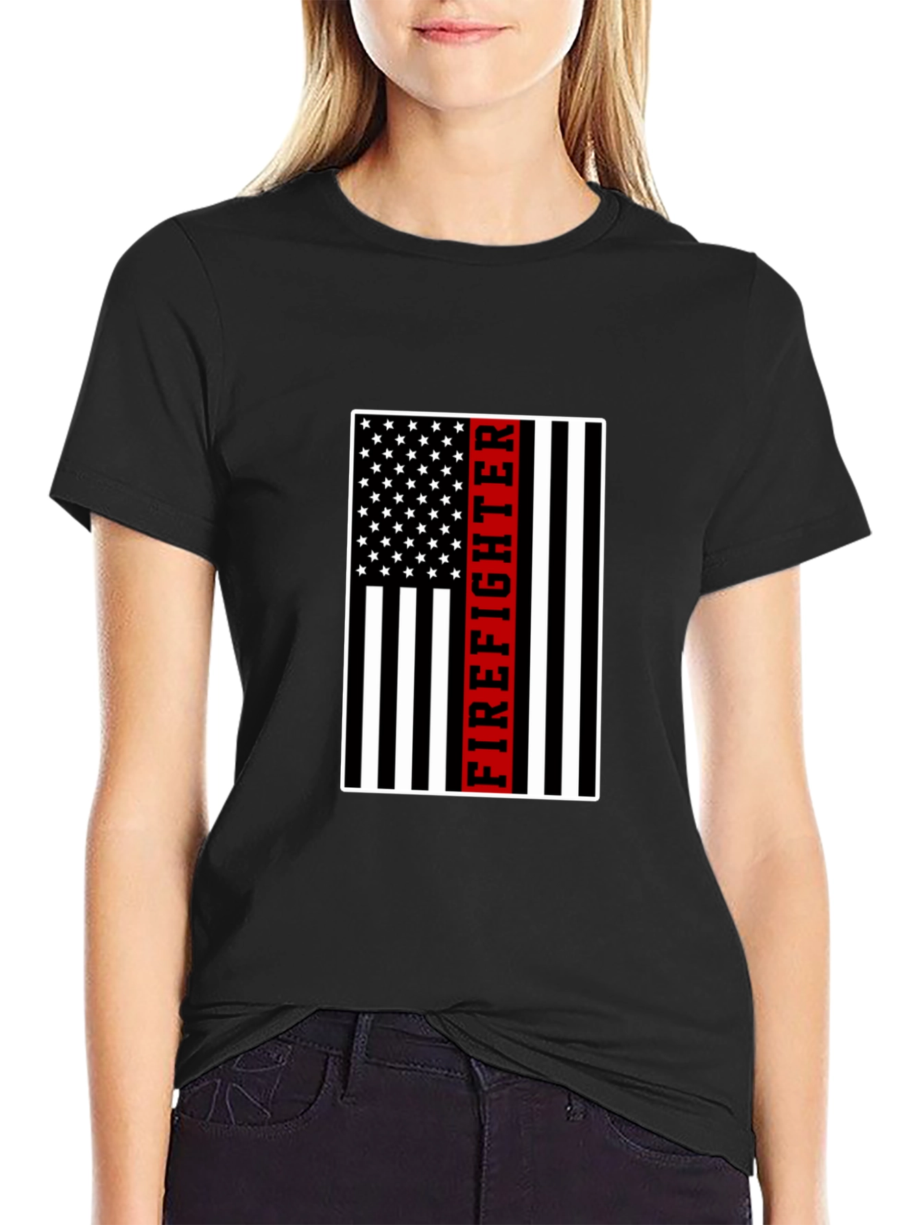 Firefighter American Flag Graphic T-Shirt