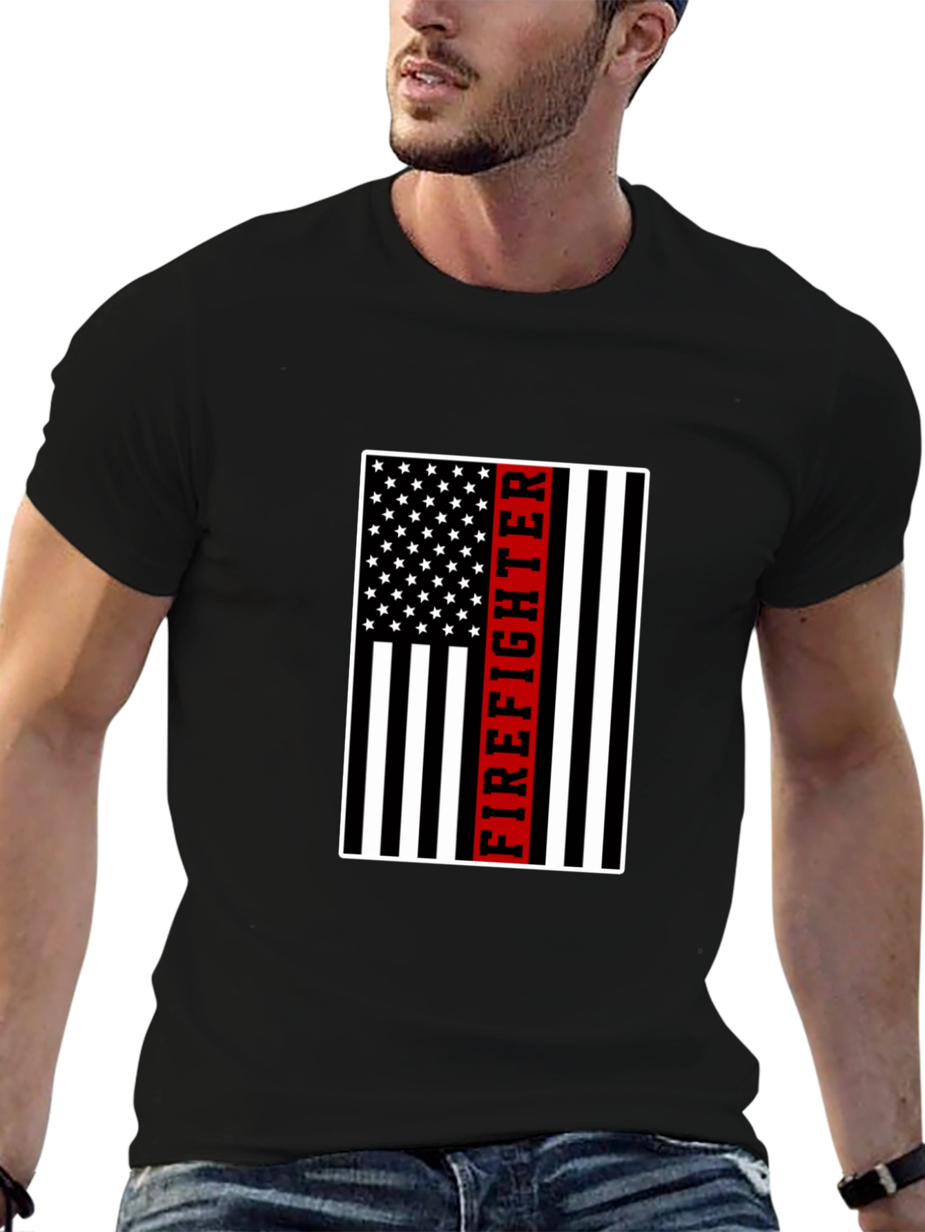 Firefighter American Flag Graphic T-Shirt