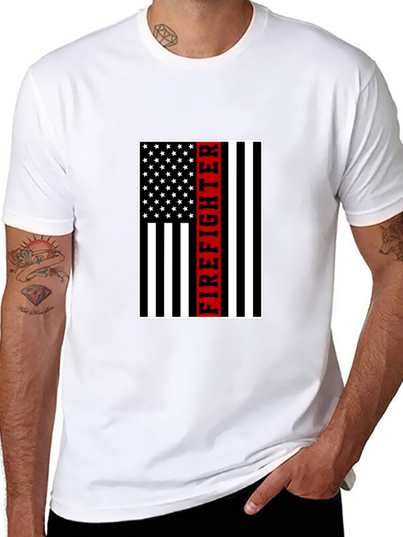 Firefighter American Flag Graphic T-Shirt