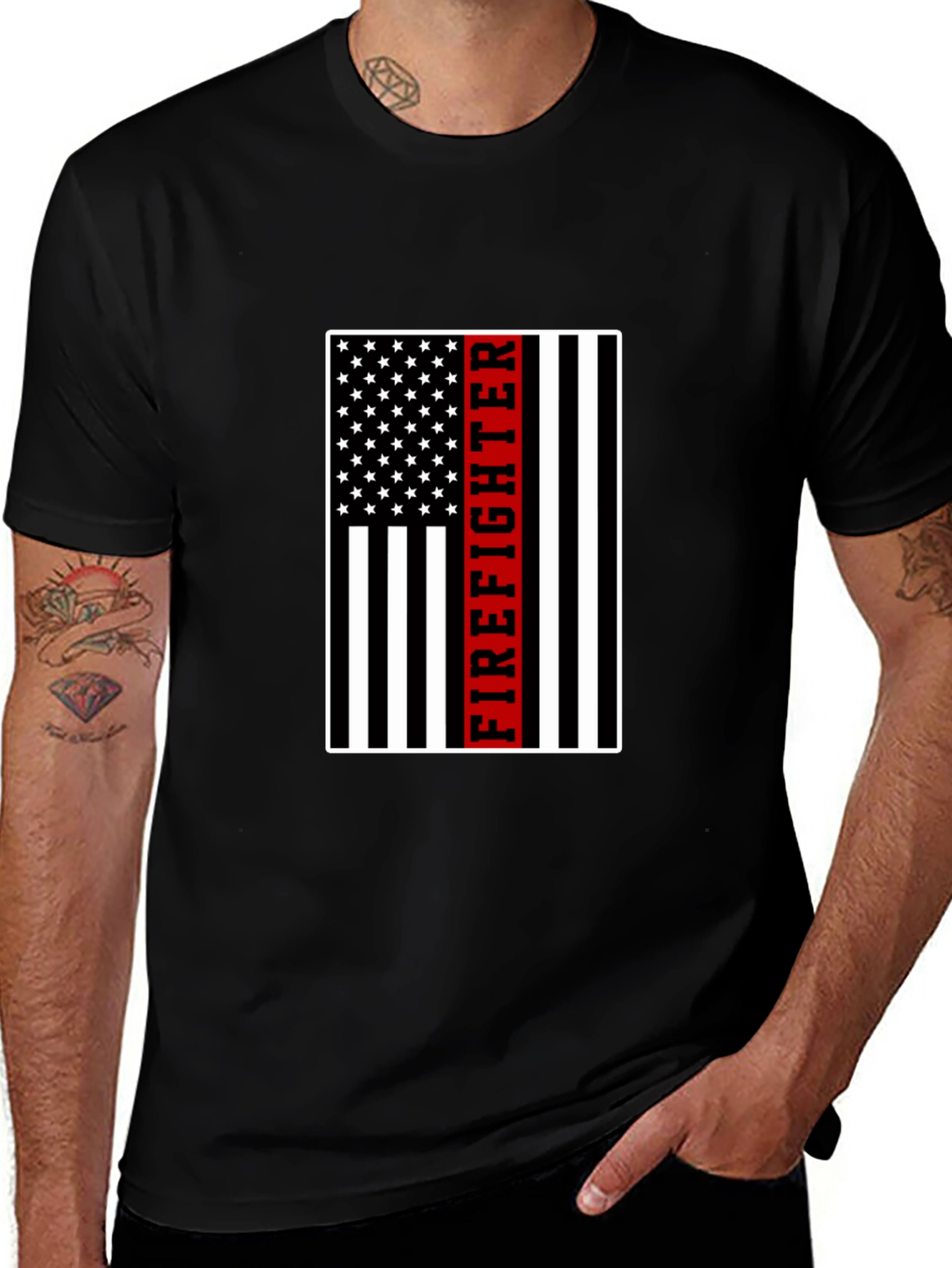 Firefighter American Flag Graphic T-Shirt