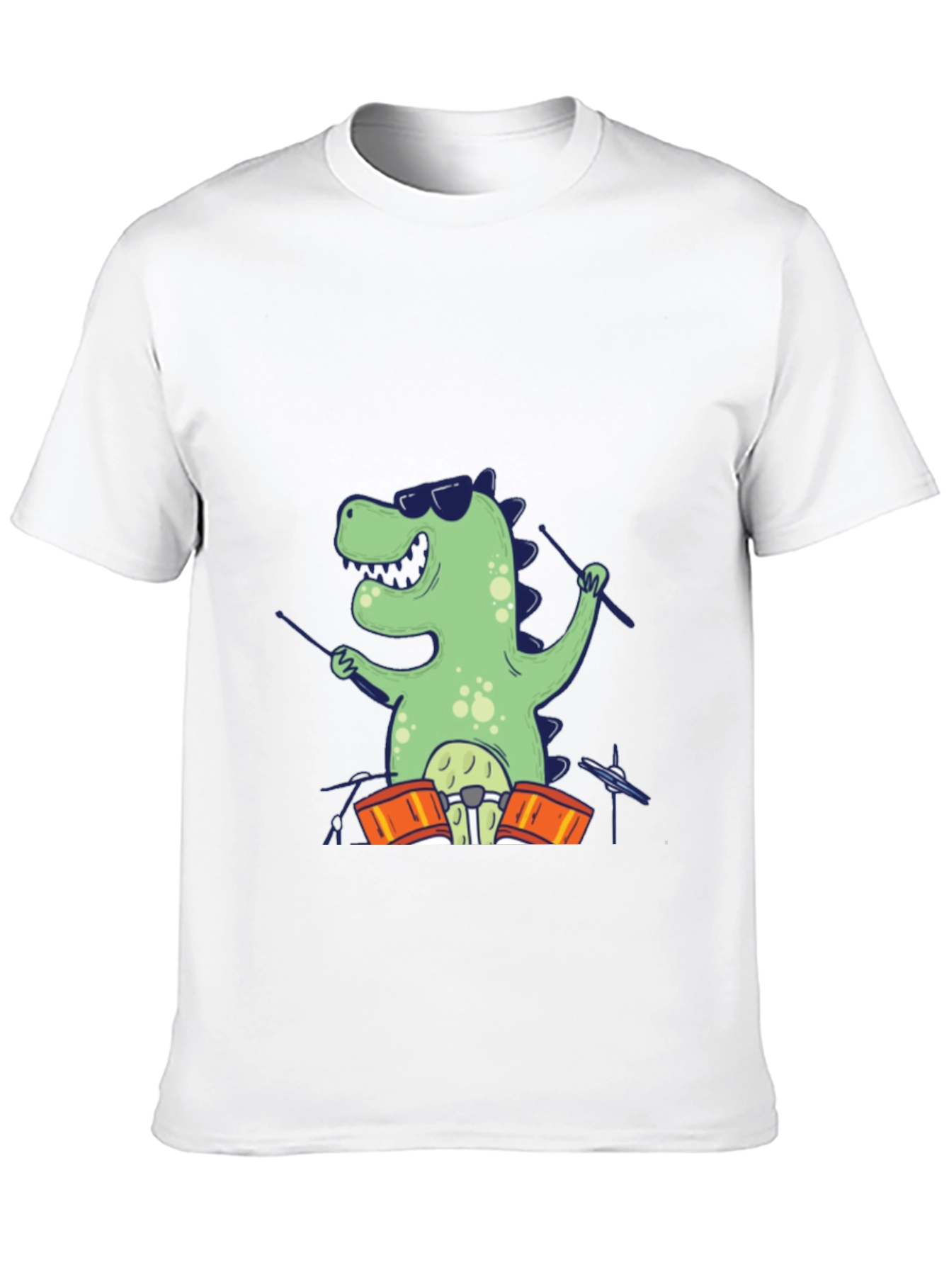 Dino Drummer T-Shirt - Cool Cartoon Design