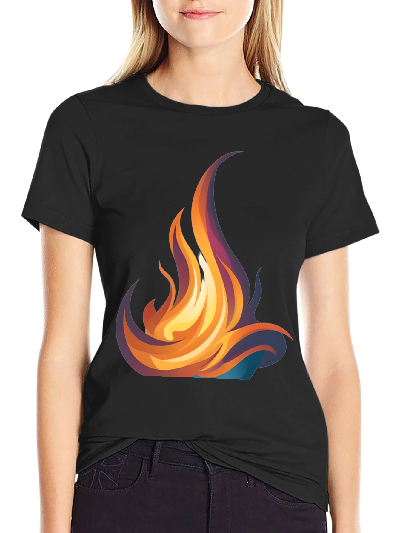 Fiery Flames Graphic Tee - Bold Black T-Shirt