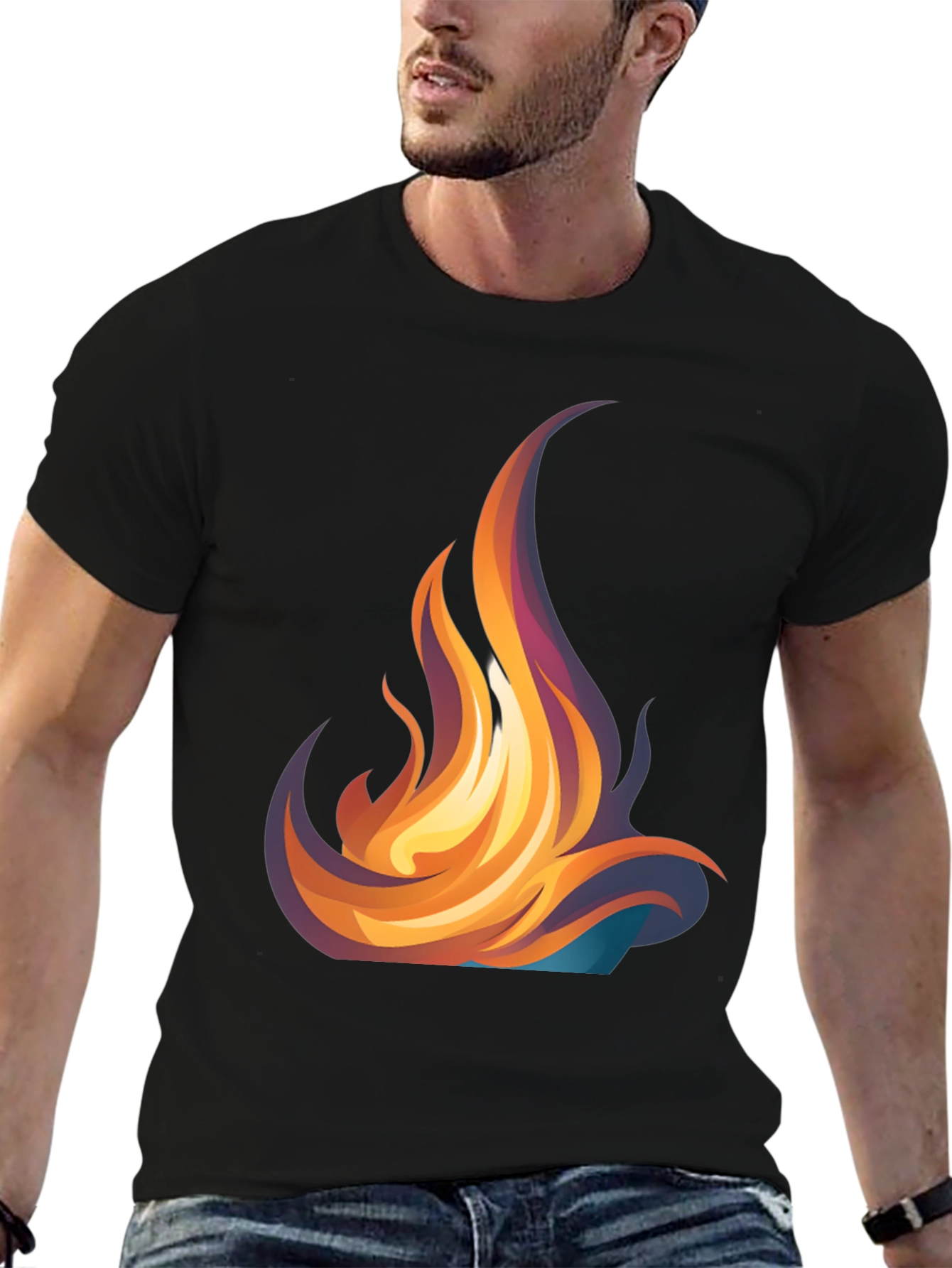Fiery Flames Graphic Tee - Bold Black T-Shirt