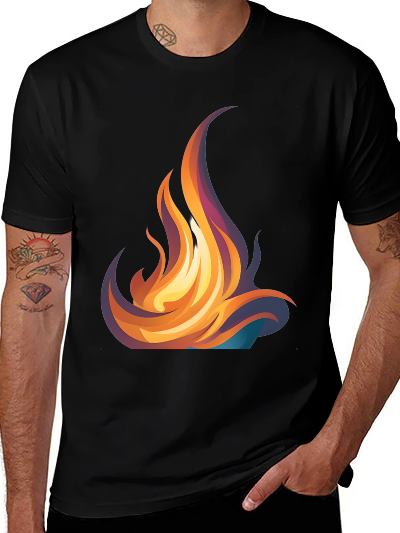Fiery Flames Graphic Tee - Bold Black T-Shirt