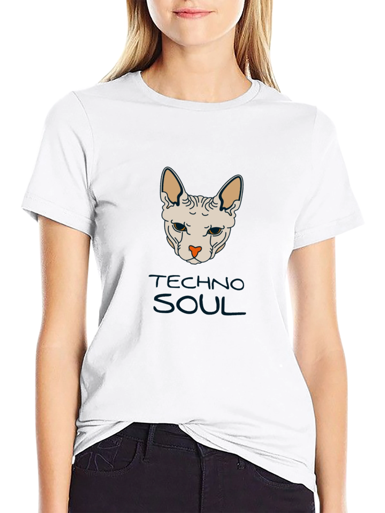Techno Soul Sphynx Cat Graphic Tee - Black