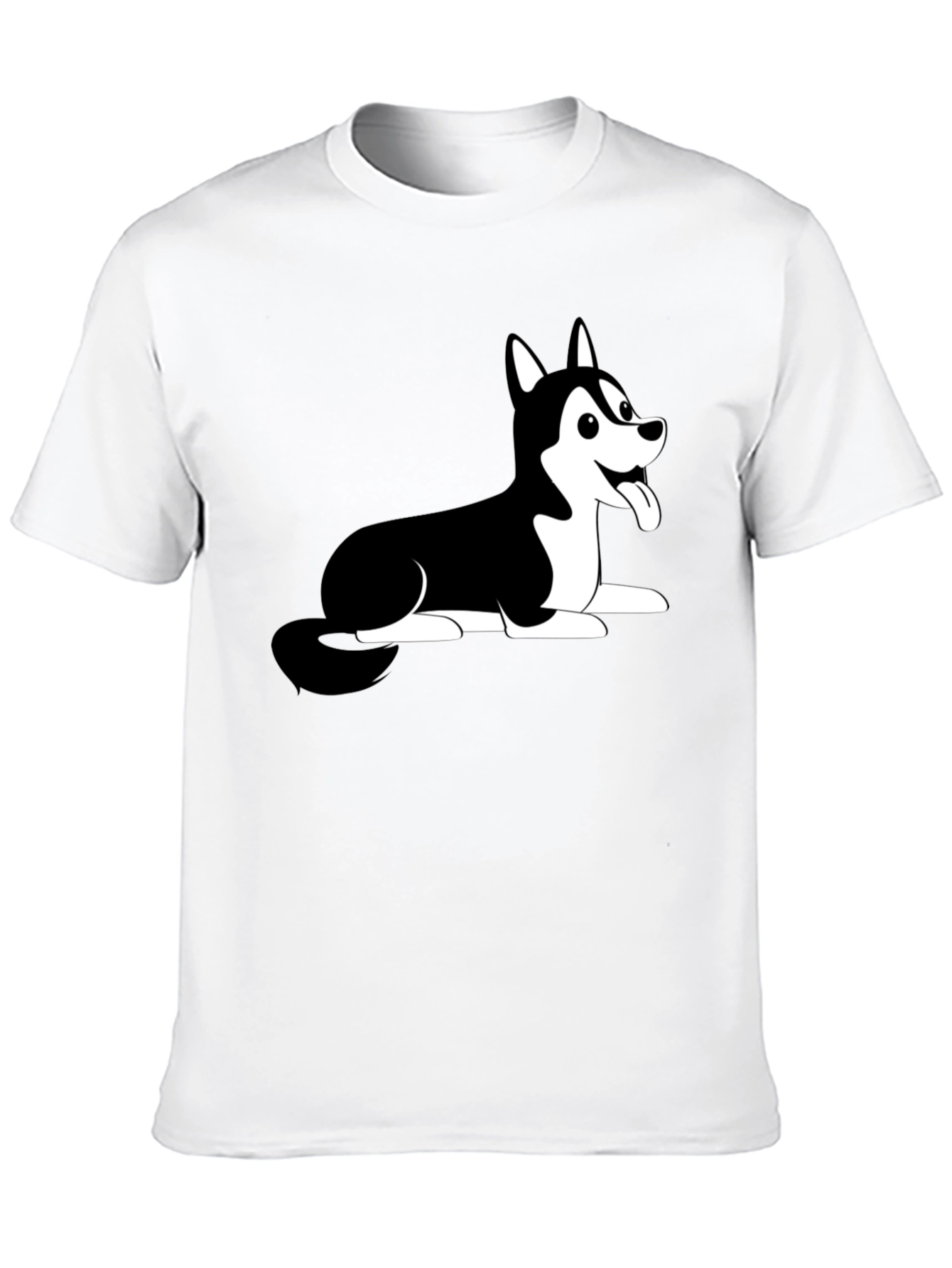 Husky Dog Cartoon Print Black T-Shirt