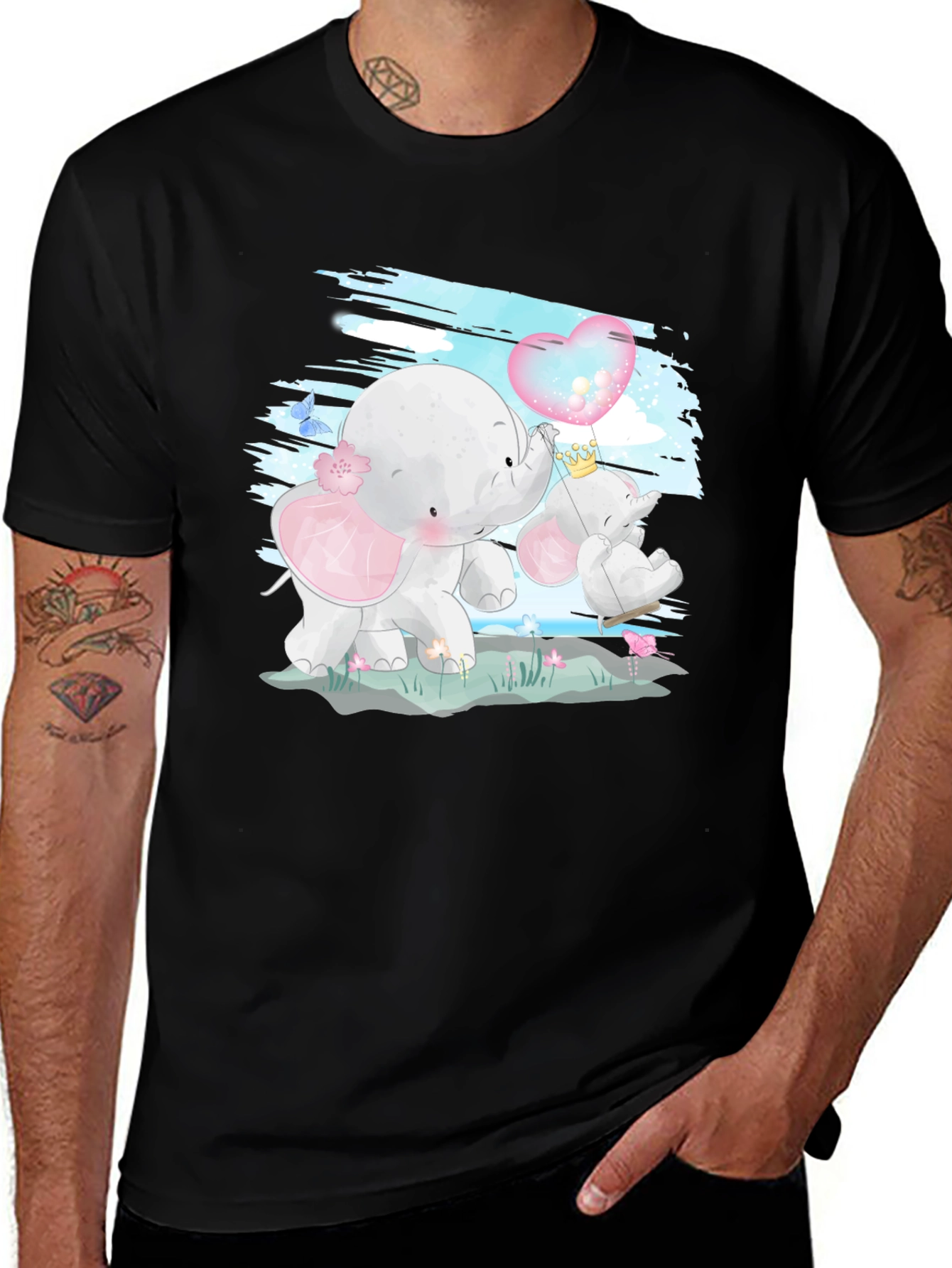 Cute Elephant Heart Balloon Graphic Tee