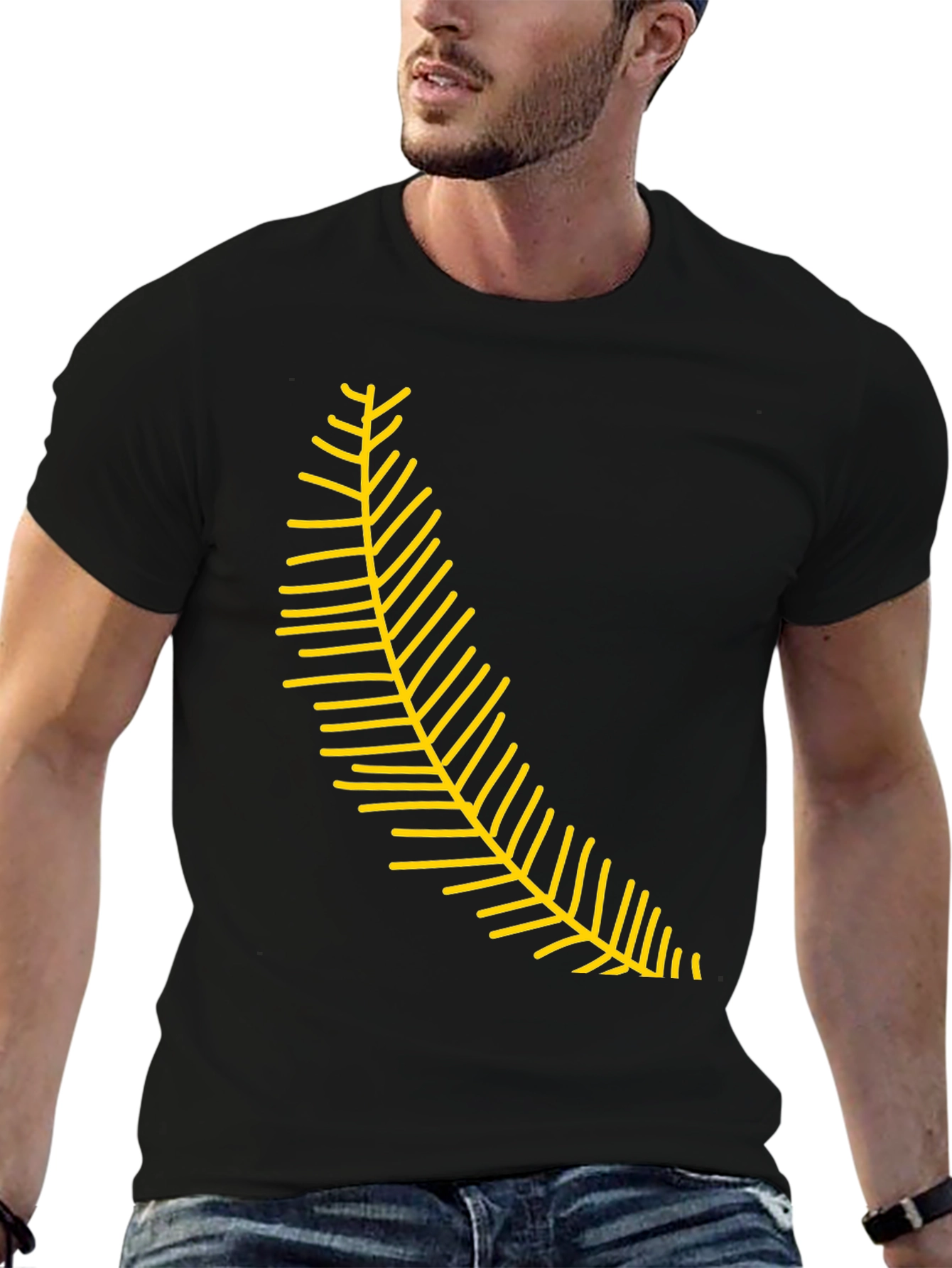 Black Tee with Yellow Fern Graphic