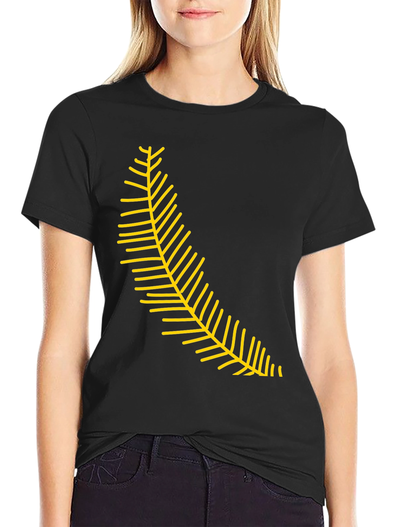 Black Tee with Yellow Fern Graphic