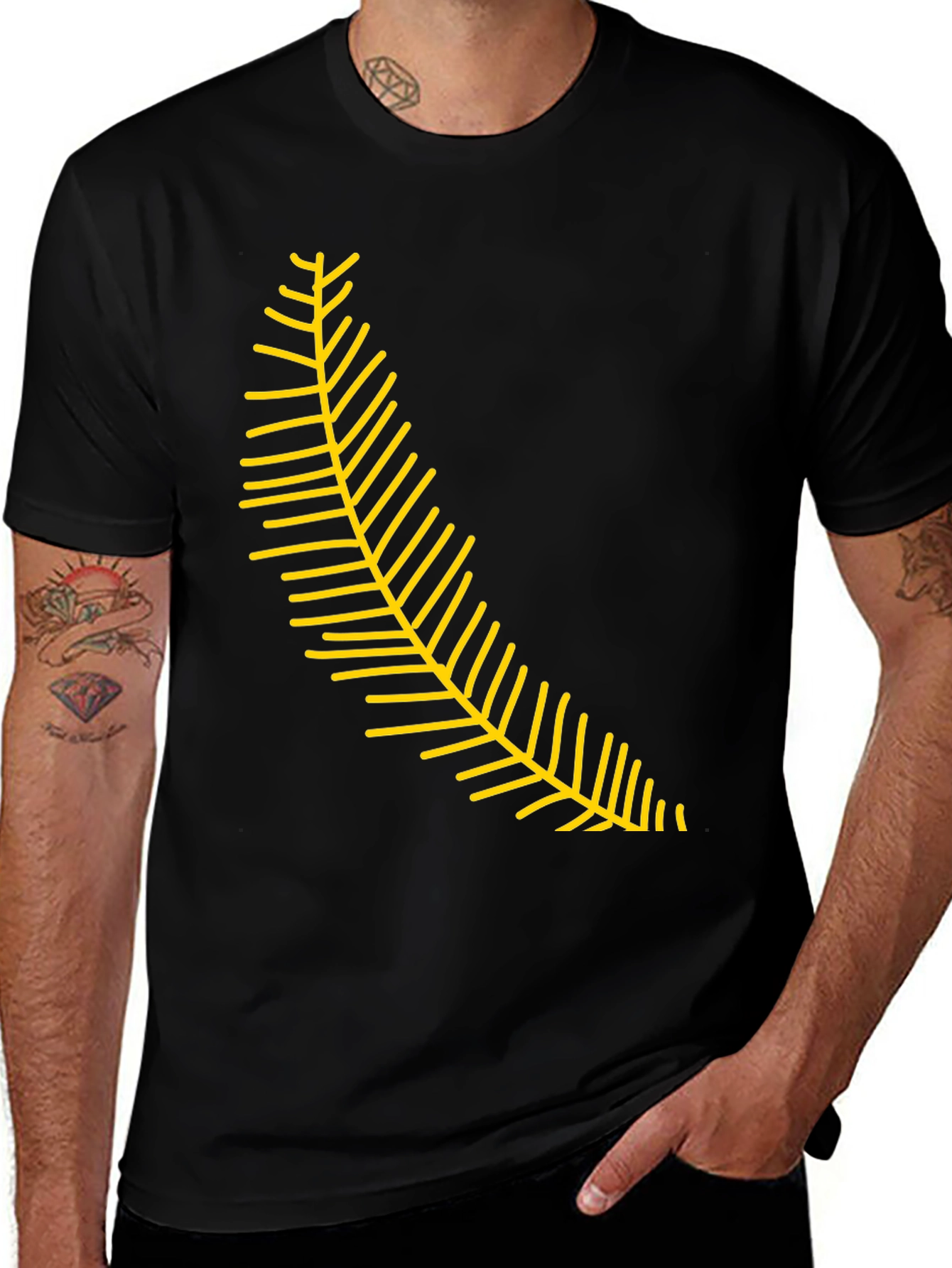 Black Tee with Yellow Fern Graphic