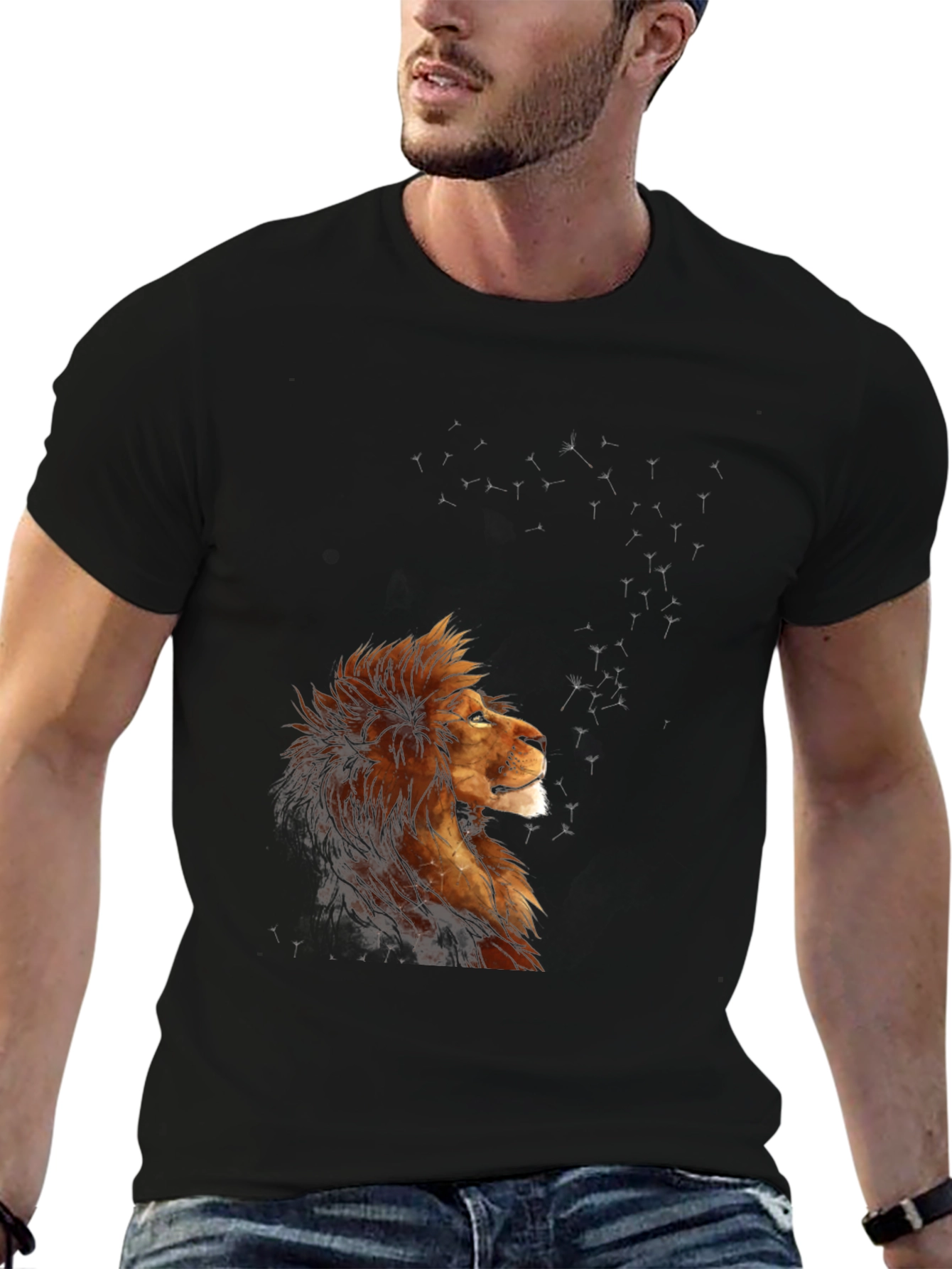 Lion Constellation Graphic T-Shirt - Black