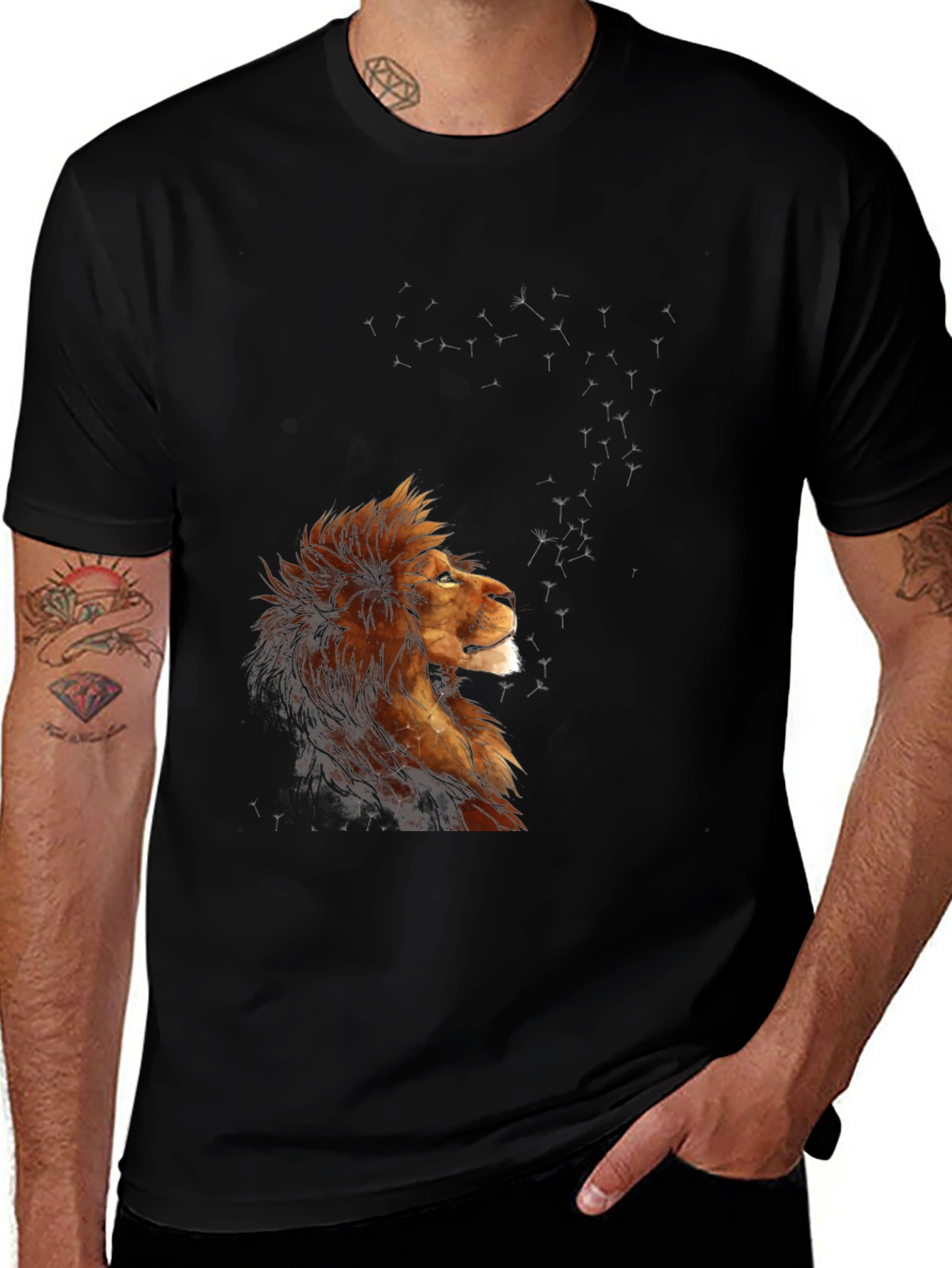 Lion Constellation Graphic T-Shirt - Black