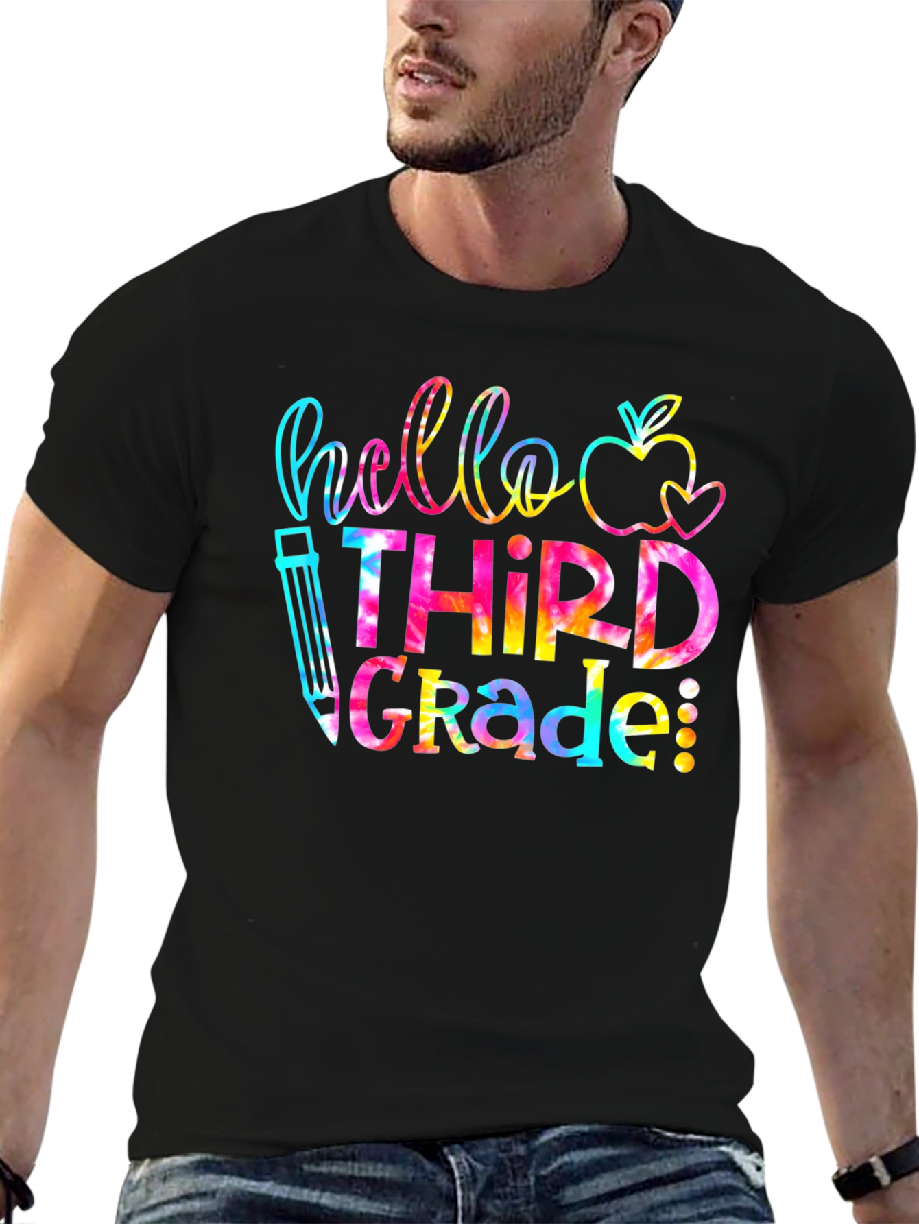 Hello Third Grade Tie Dye Teacher T-Shirt
