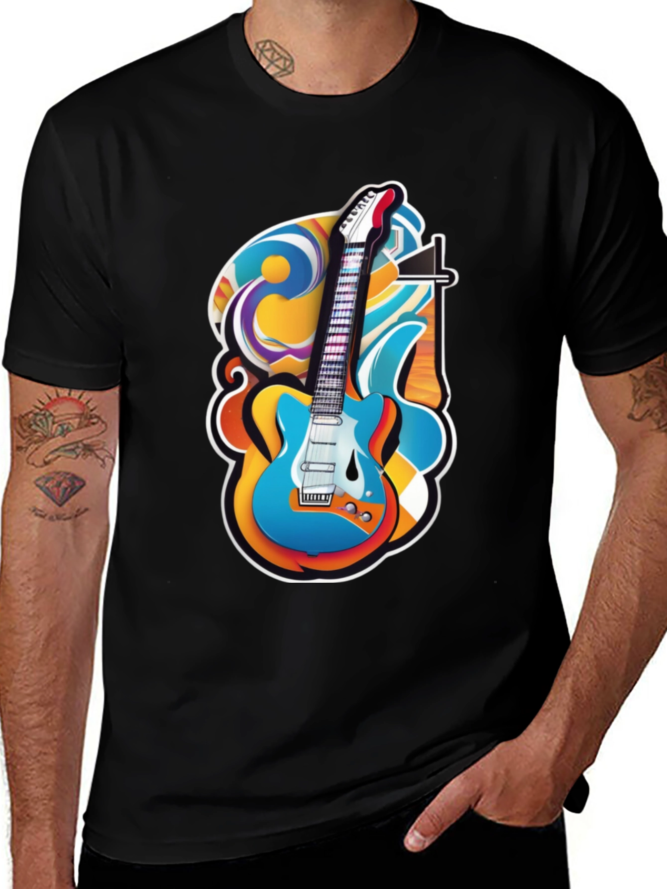 Guitar Art Graphic T-Shirt - Rock Style Tee