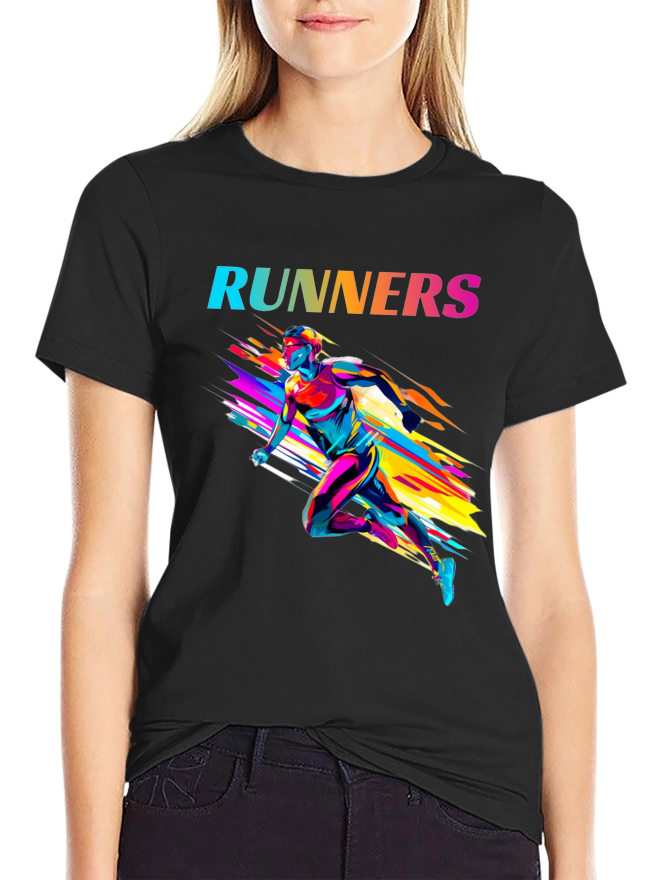 Stylish Runners Graphic Black T-Shirt