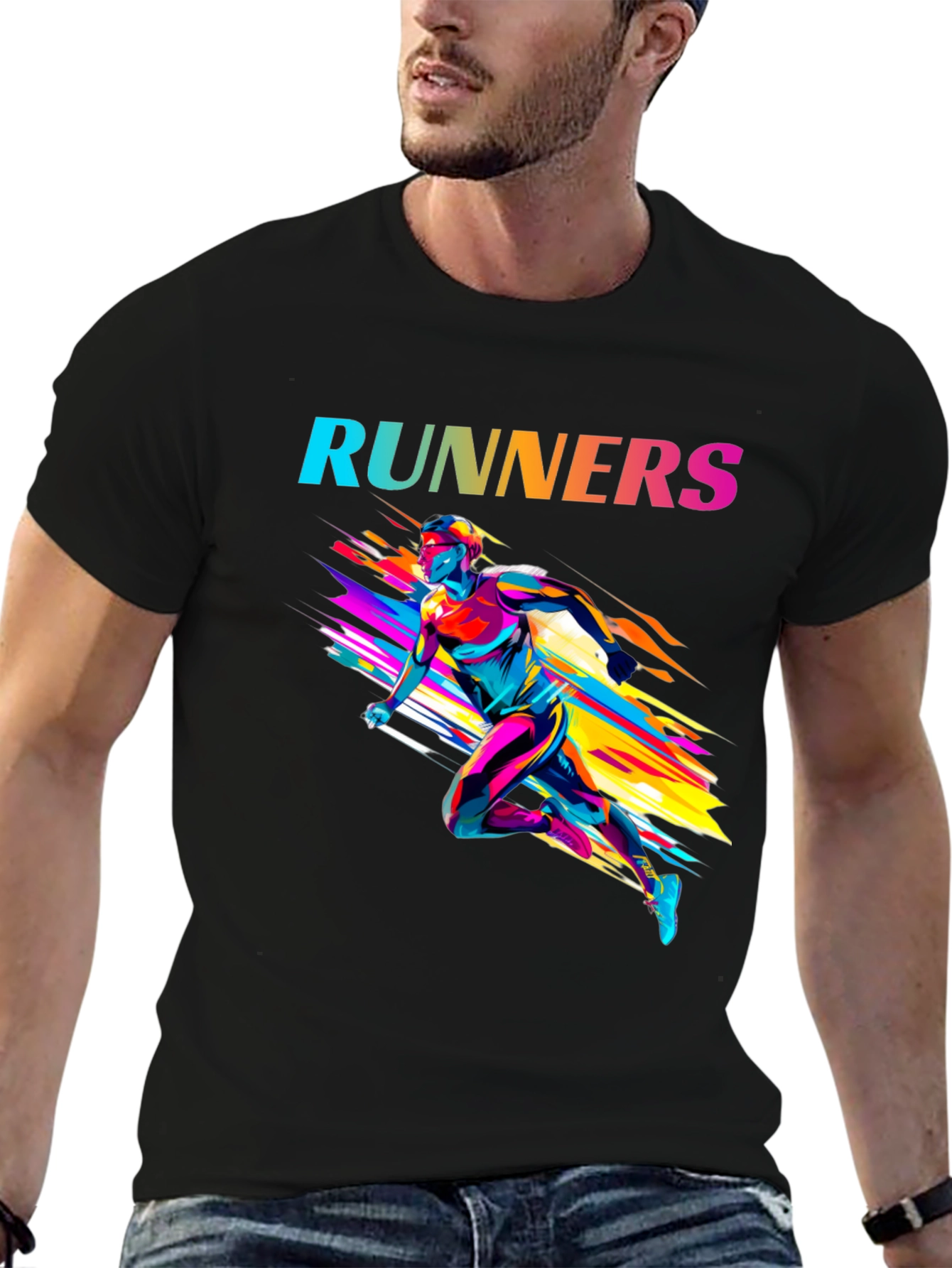Stylish Runners Graphic Black T-Shirt