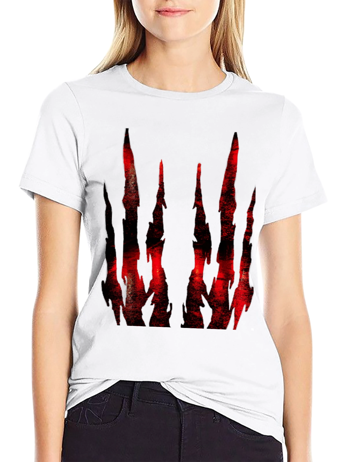 Mens Black T-Shirt with Red Abstract Graphic