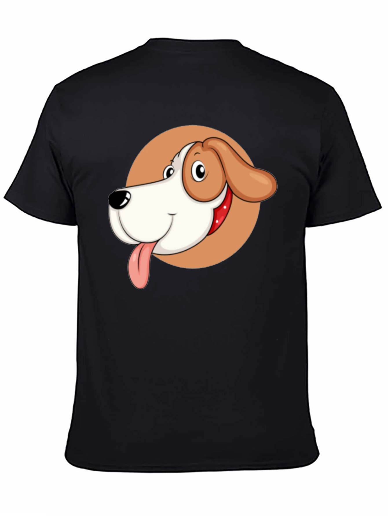 Cartoon Dog Graphic Tee - Black Crew Neck T-Shirt