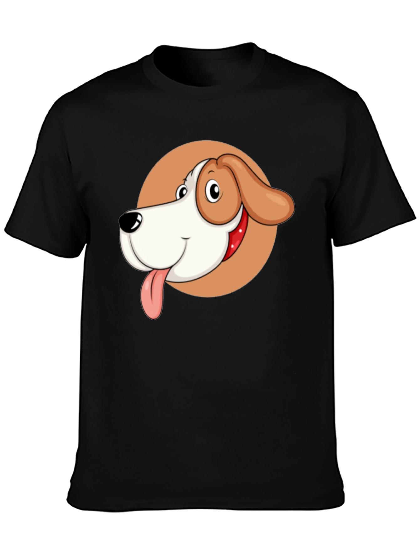 Cartoon Dog Graphic Tee - Black Crew Neck T-Shirt