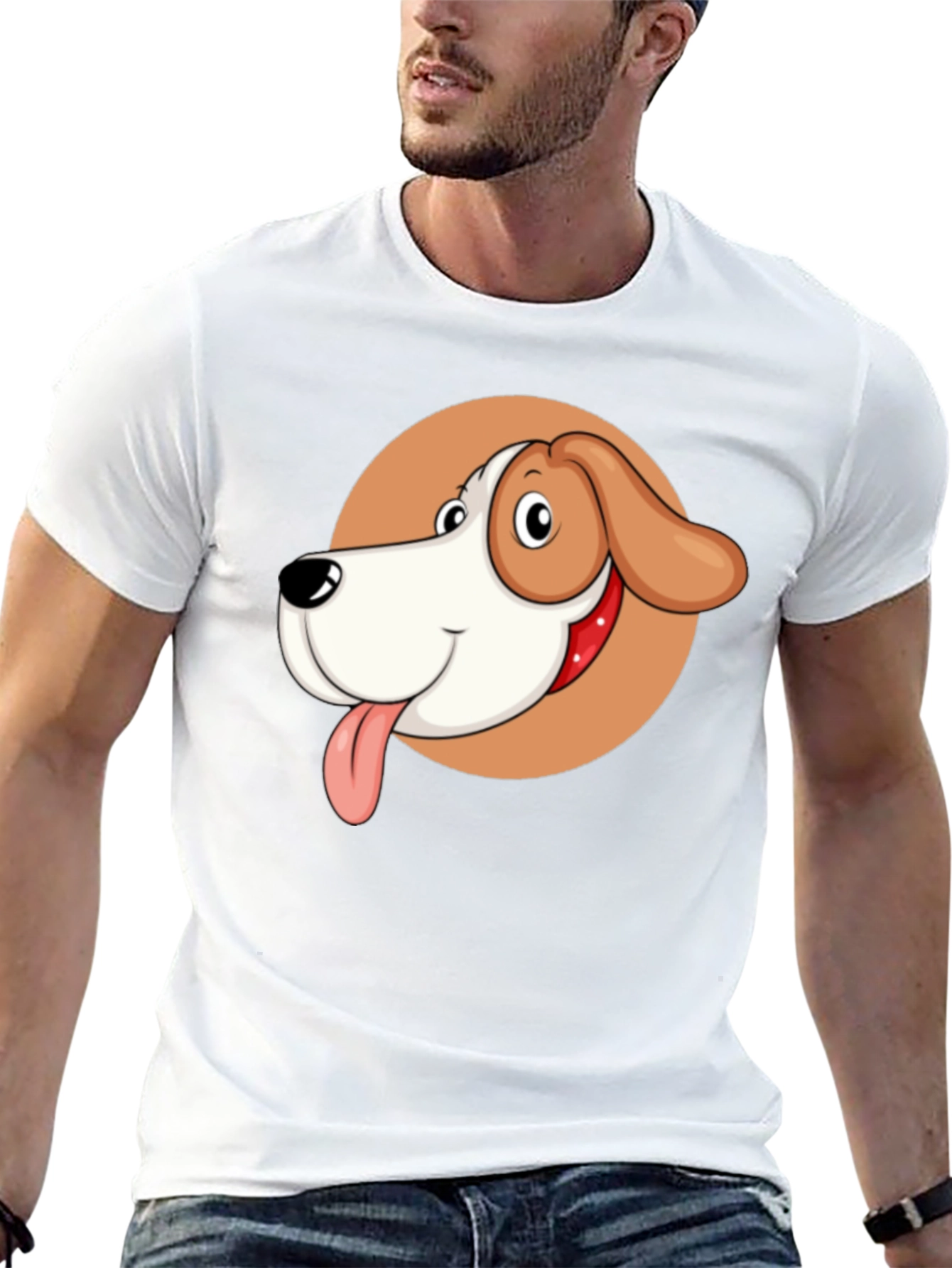 Cartoon Dog Graphic Tee - Black Crew Neck T-Shirt