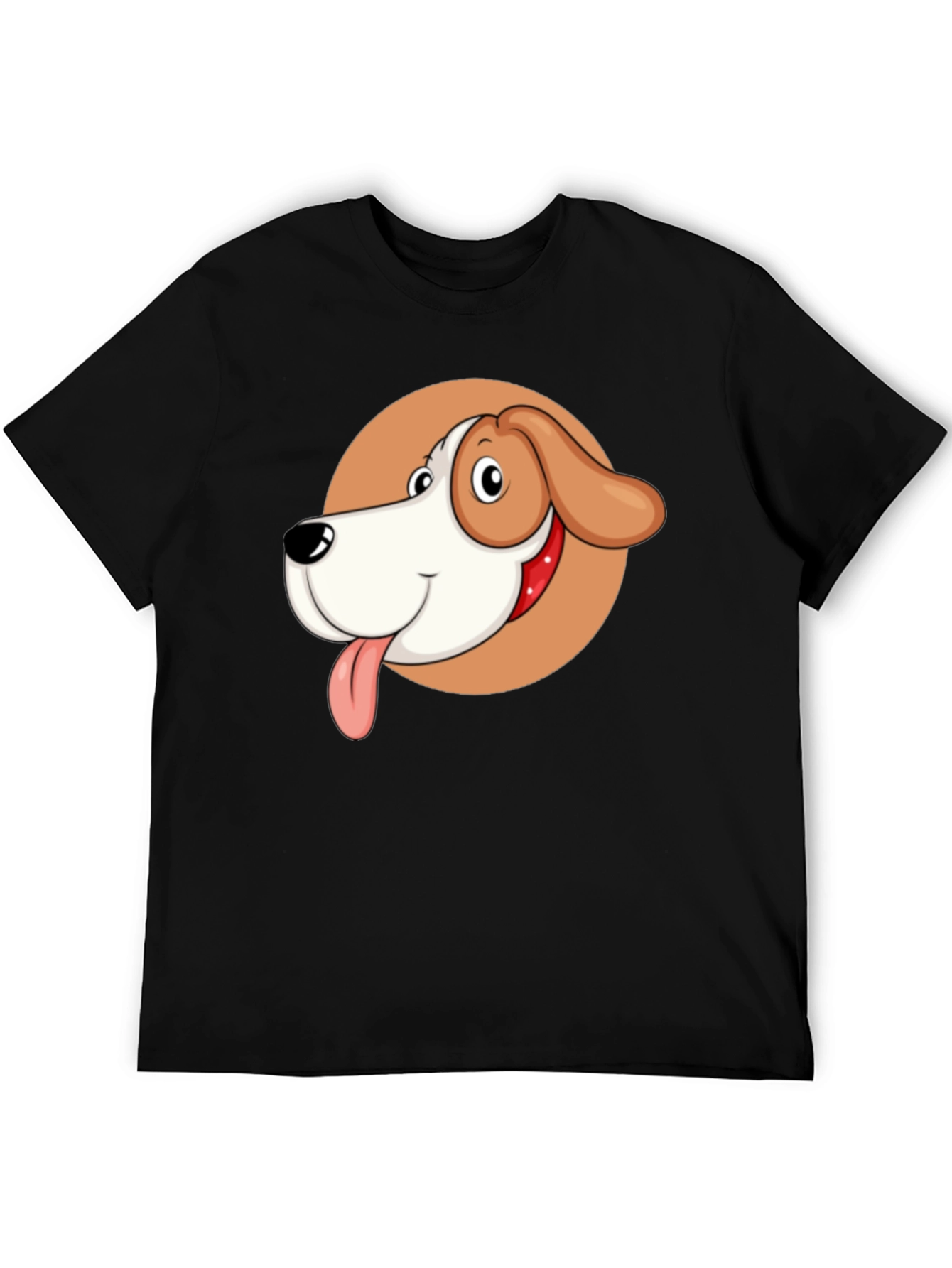 Cartoon Dog Graphic Tee - Black Crew Neck T-Shirt