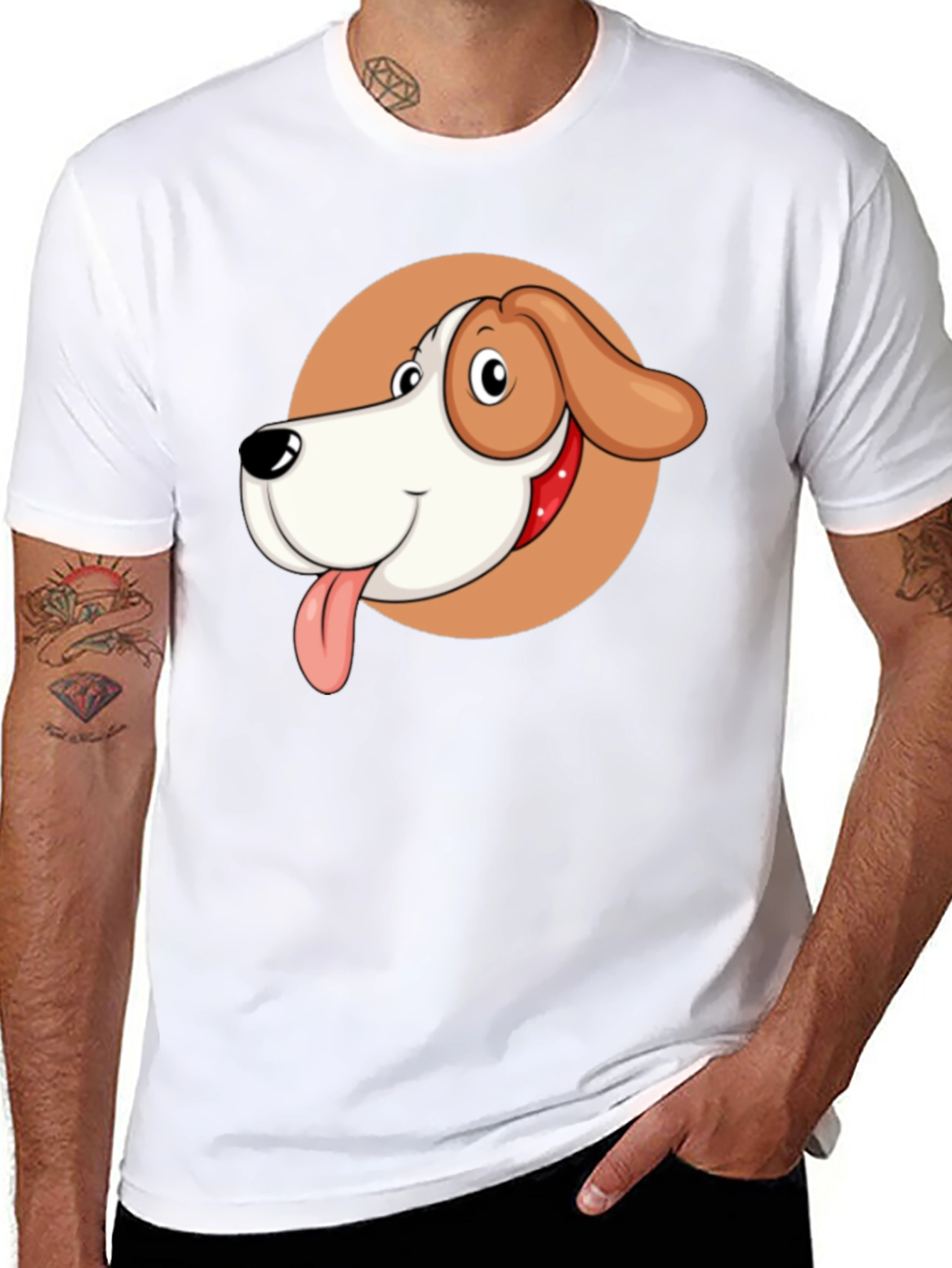 Cartoon Dog Graphic Tee - Black Crew Neck T-Shirt