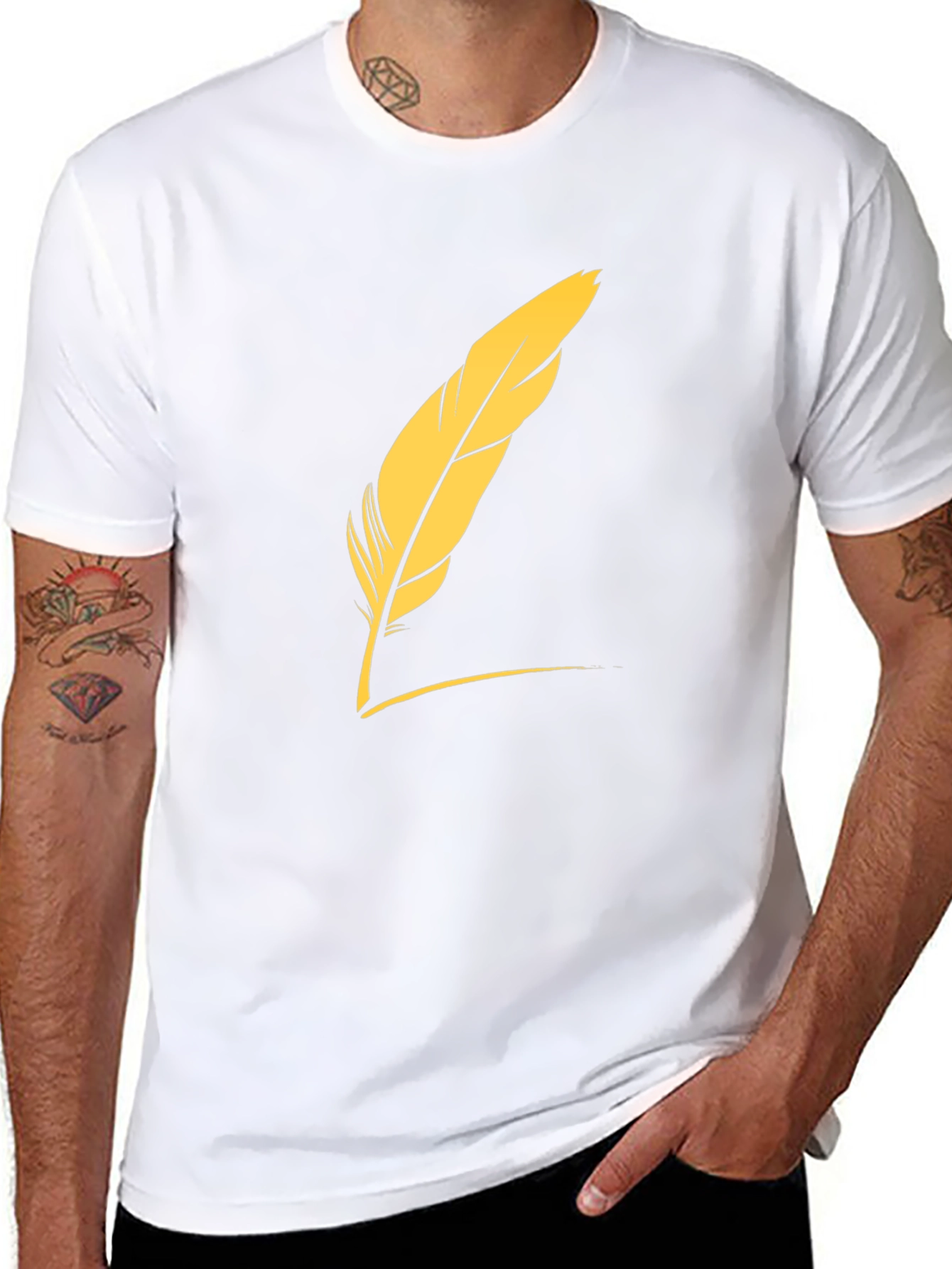 Mens Black T-Shirt with Feather Graphic