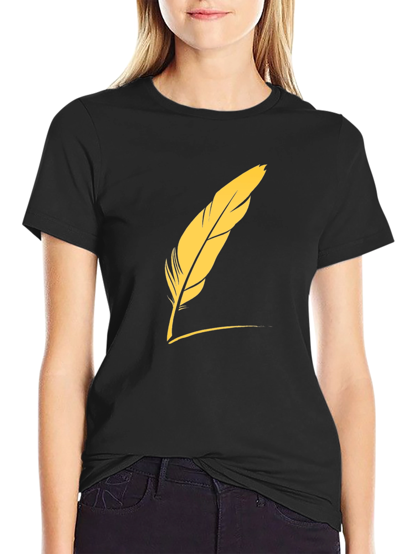 Mens Black T-Shirt with Feather Graphic