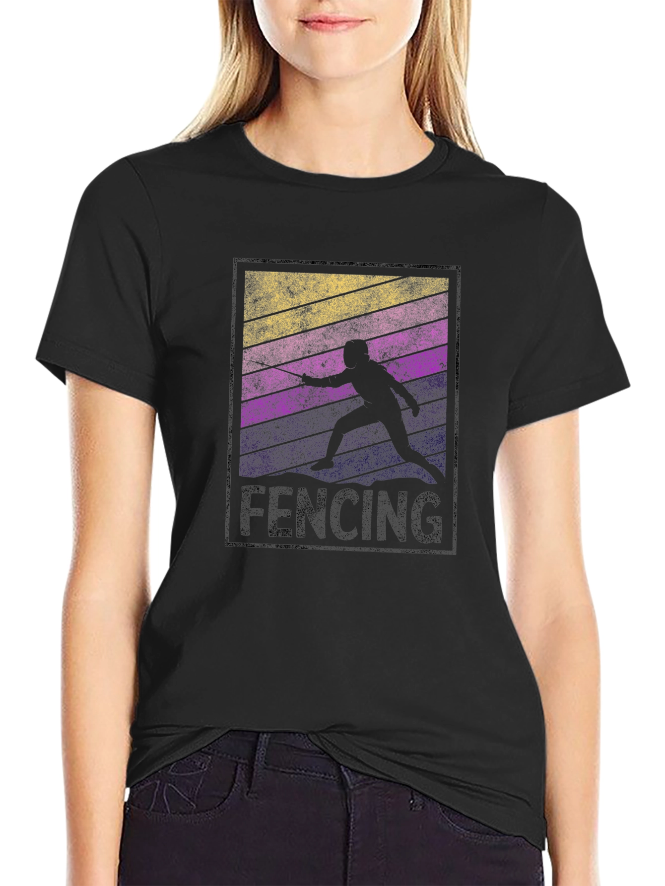 Retro Fencing Silhouette Graphic T-Shirt