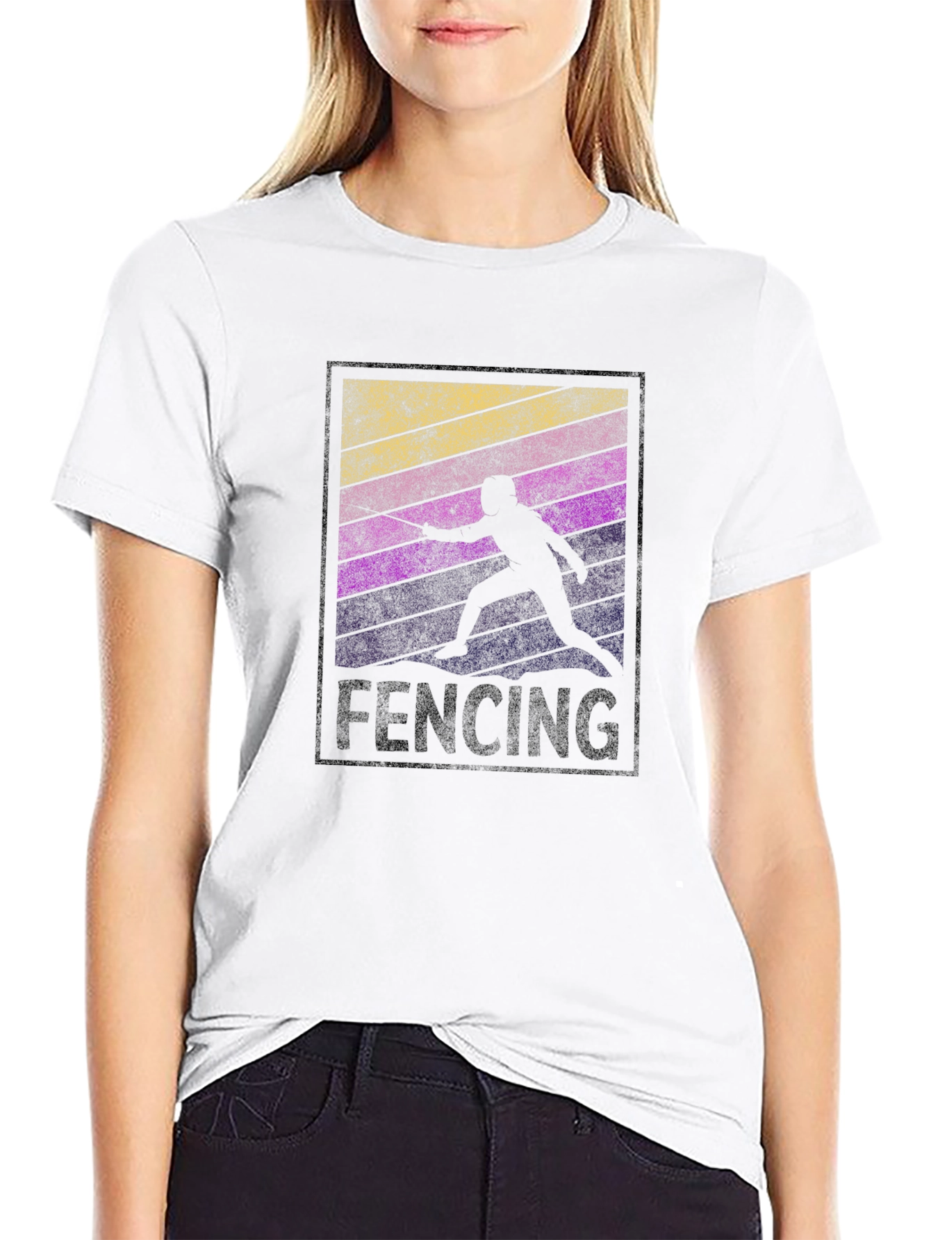 Retro Fencing Silhouette Graphic T-Shirt