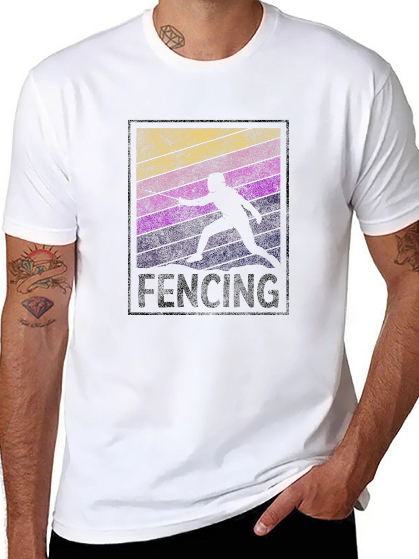 Retro Fencing Silhouette Graphic T-Shirt