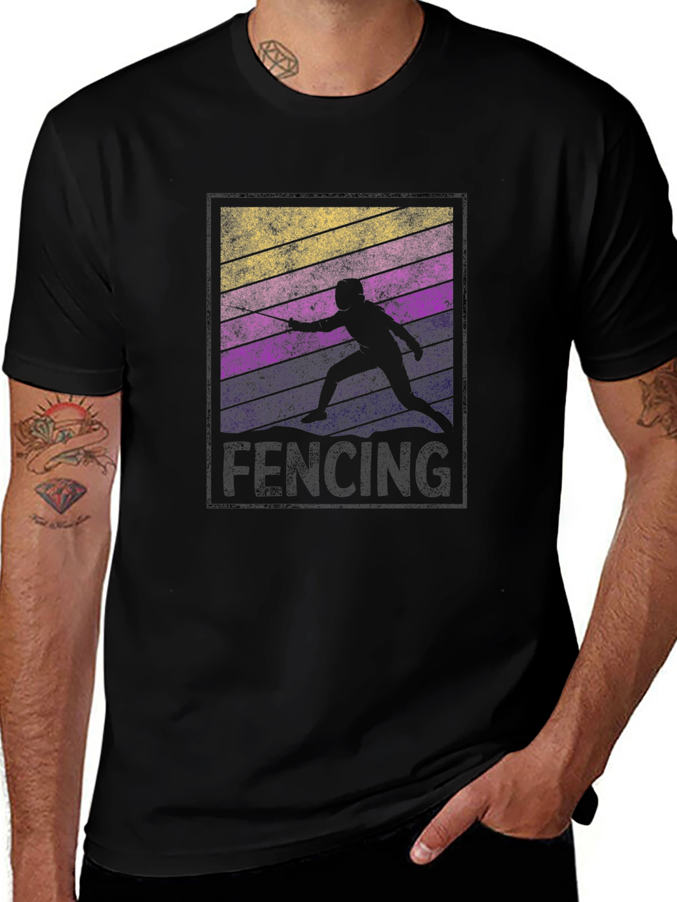 Retro Fencing Silhouette Graphic T-Shirt