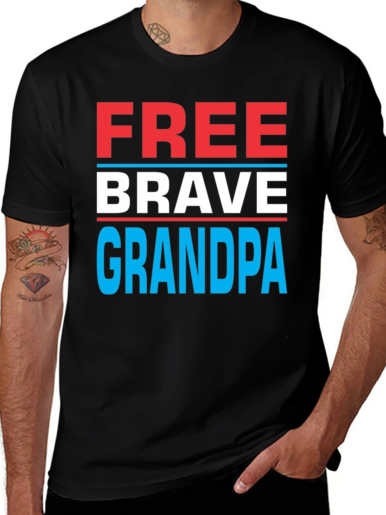 Free Brave Grandpa Graphic T-Shirt - Patriotic Design