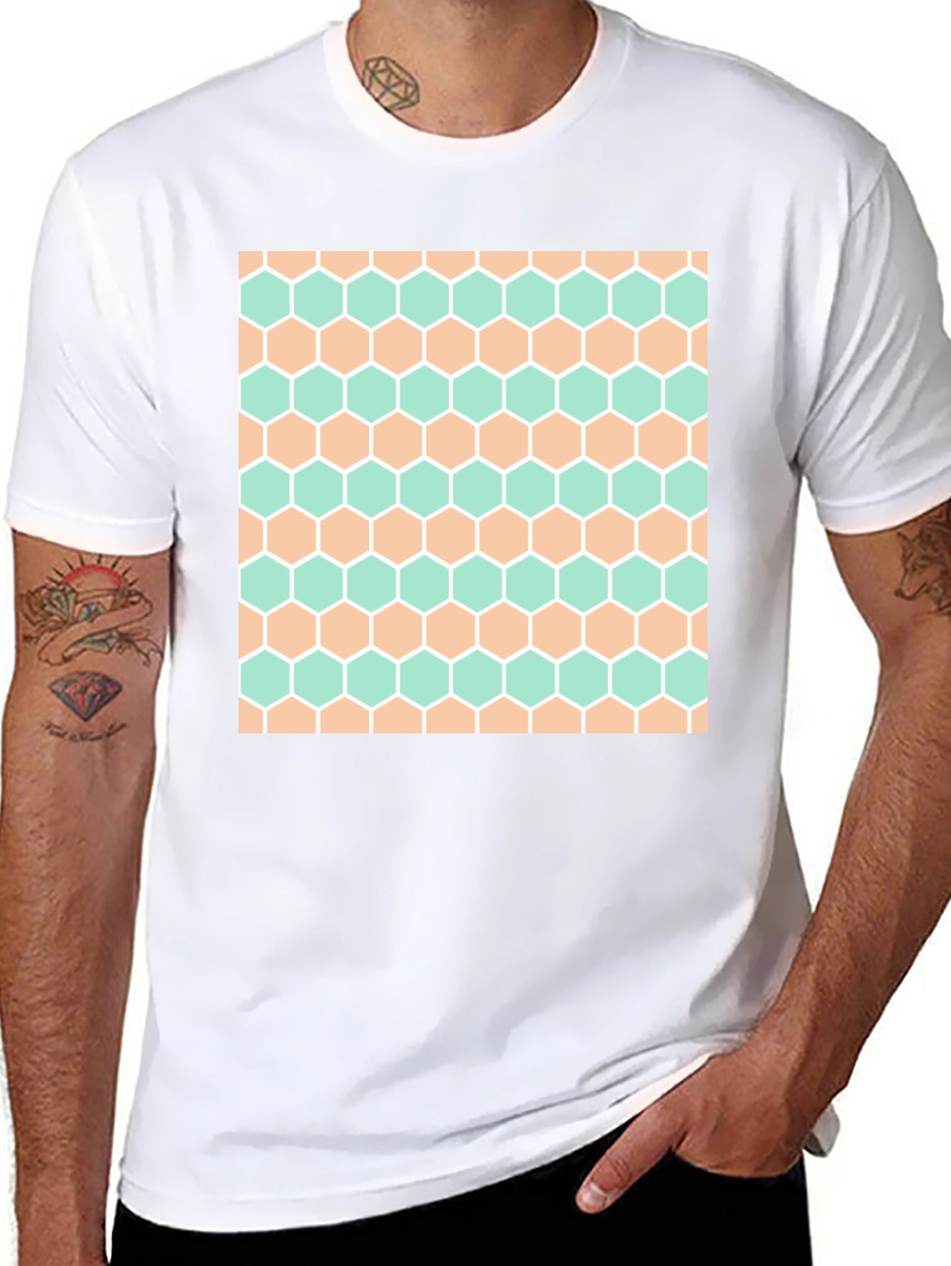 Honeycomb Pattern Tee - Stylish Geometric Design