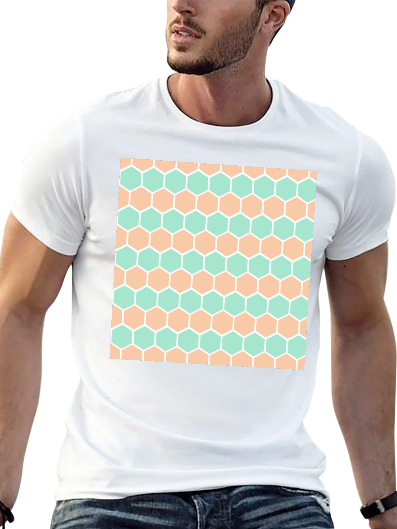 Honeycomb Pattern Tee - Stylish Geometric Design