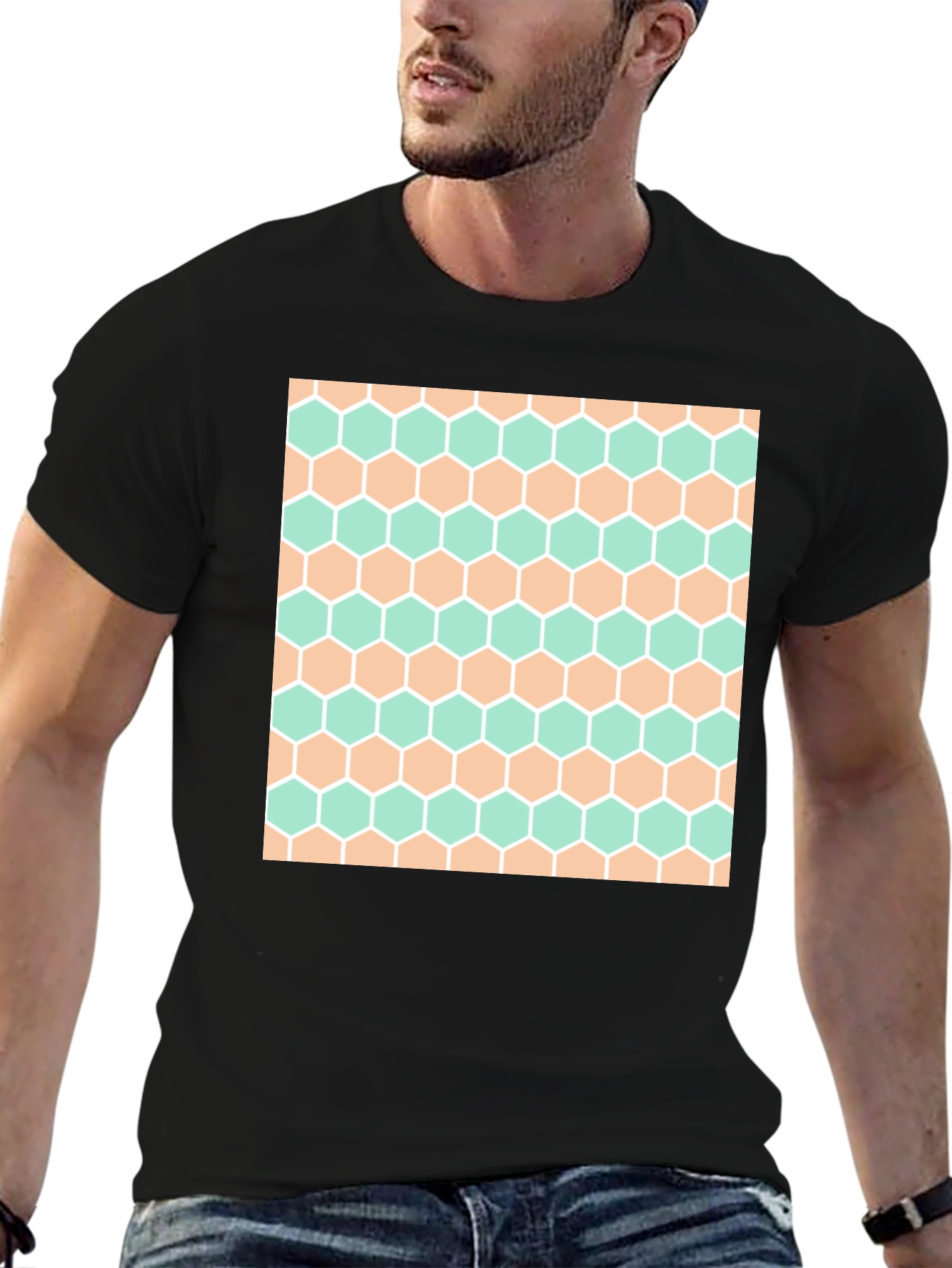 Honeycomb Pattern Tee - Stylish Geometric Design