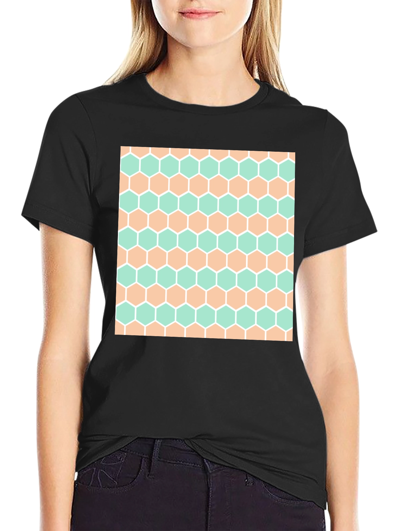 Honeycomb Pattern Tee - Stylish Geometric Design