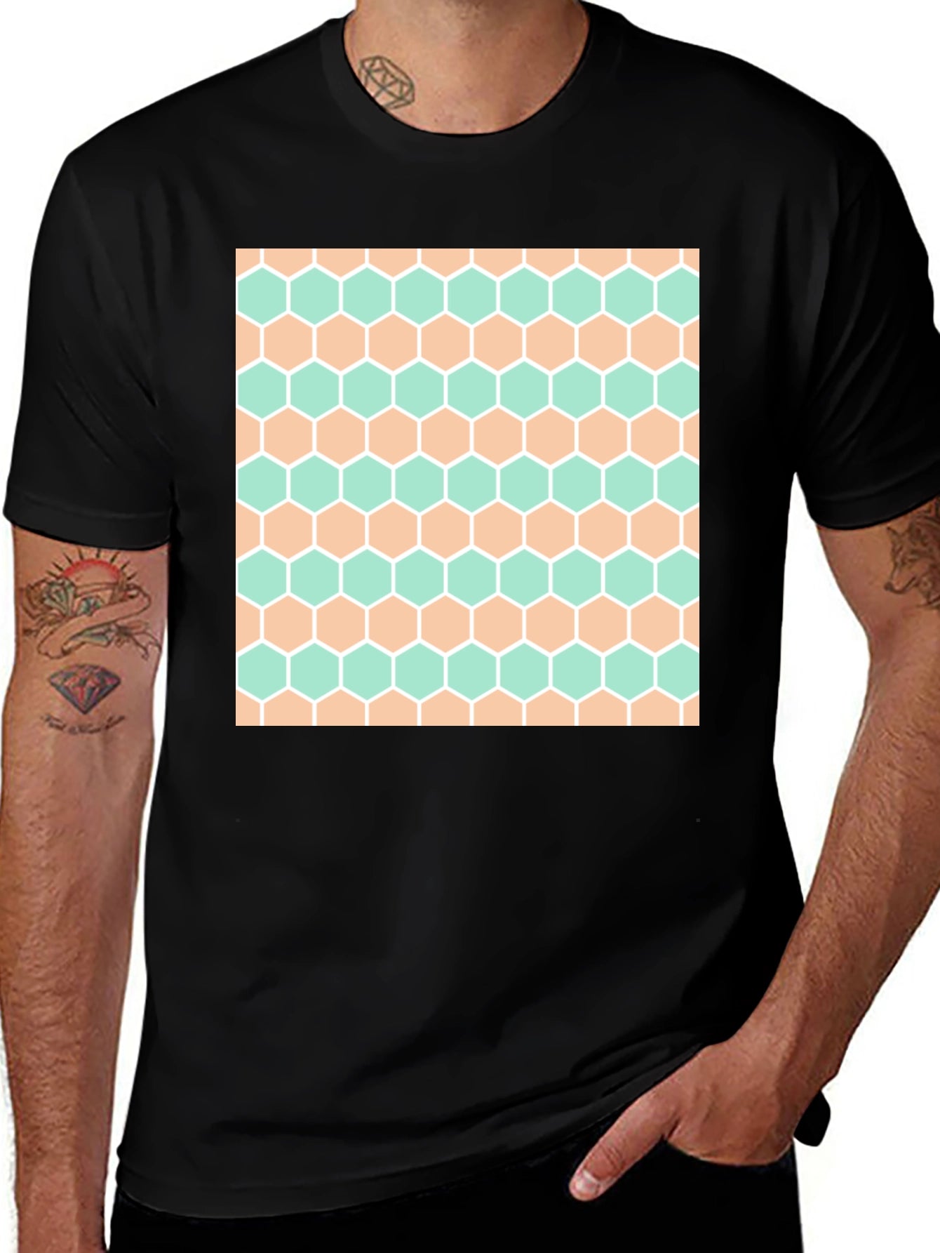 Honeycomb Pattern Tee - Stylish Geometric Design