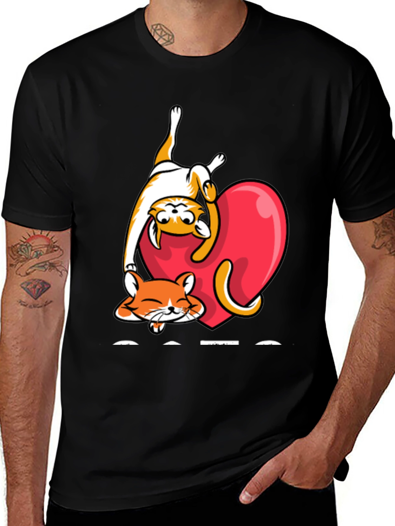 Cats & Hearts Graphic Tee - Black