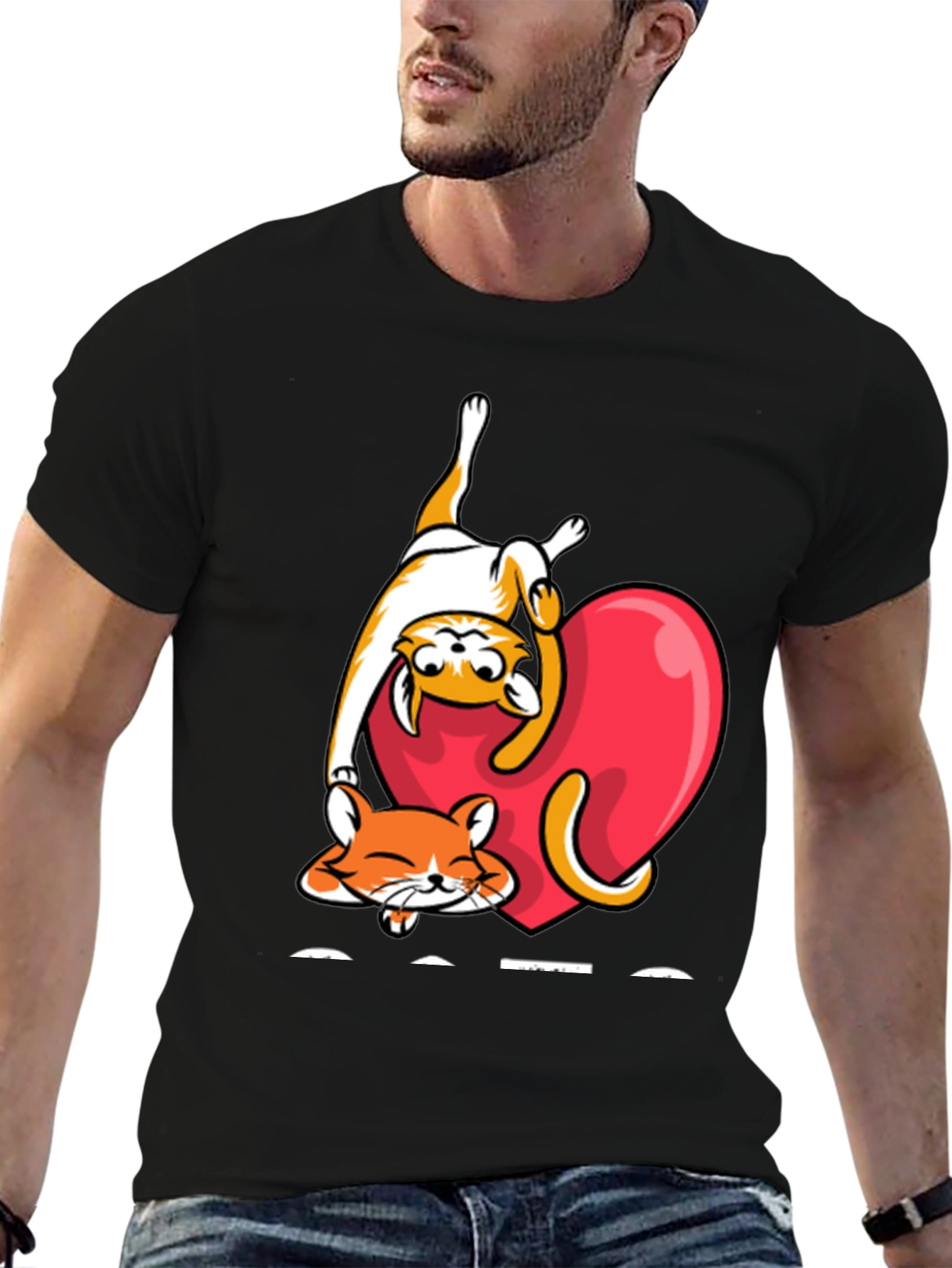Cats & Hearts Graphic Tee - Black