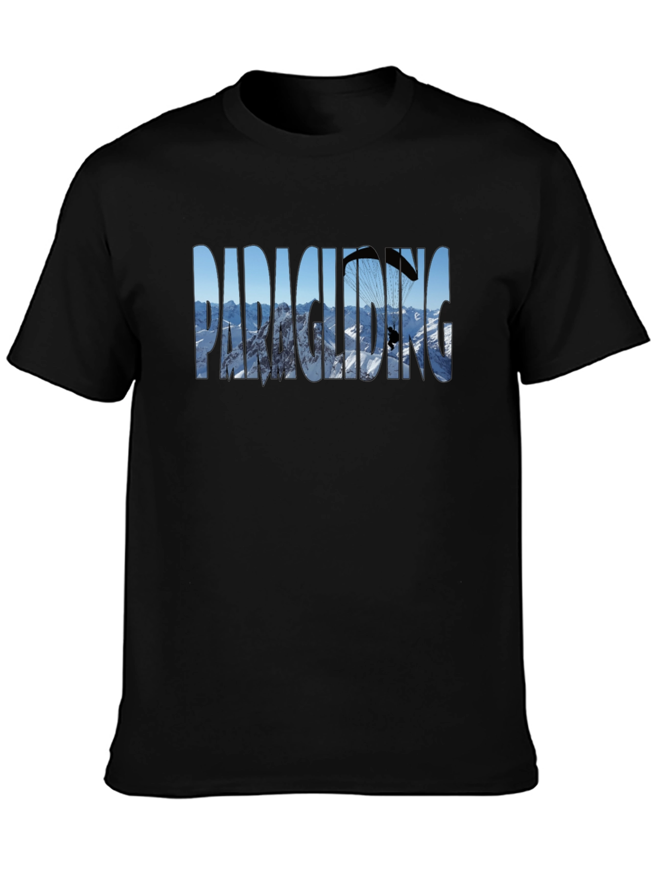 Paragliding Mountain Scene Graphic Tee - Black